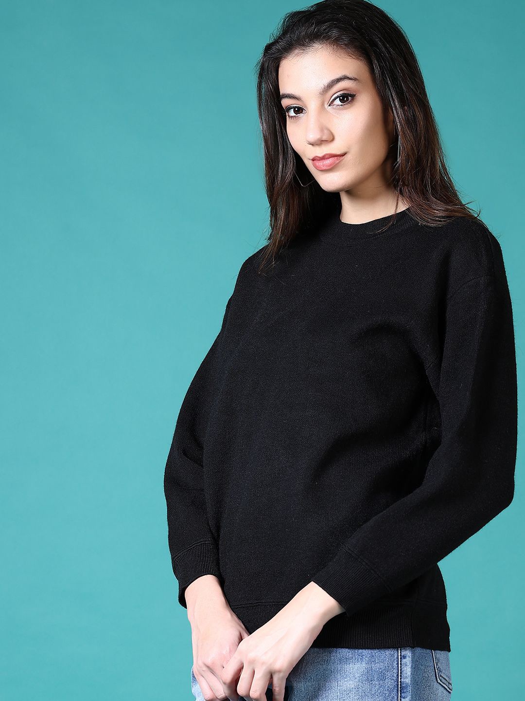 

V-Mart Women Cotton Round Neck Long Sleeves Pullover Sweaters, Black