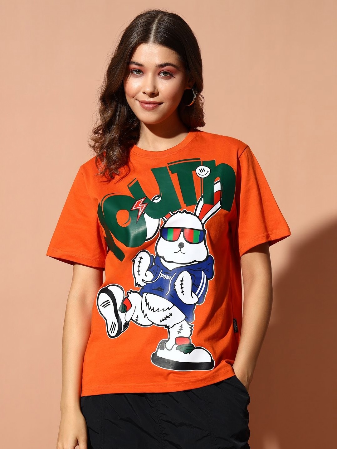 

The Dry State Women Printed Applique T-shirt, Orange