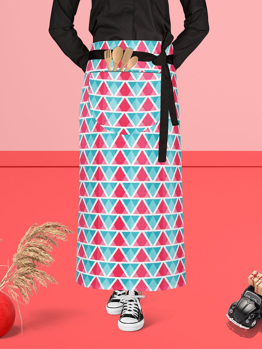 

ArtzFolio Black & Pink Printed Cotton Waist Apron
