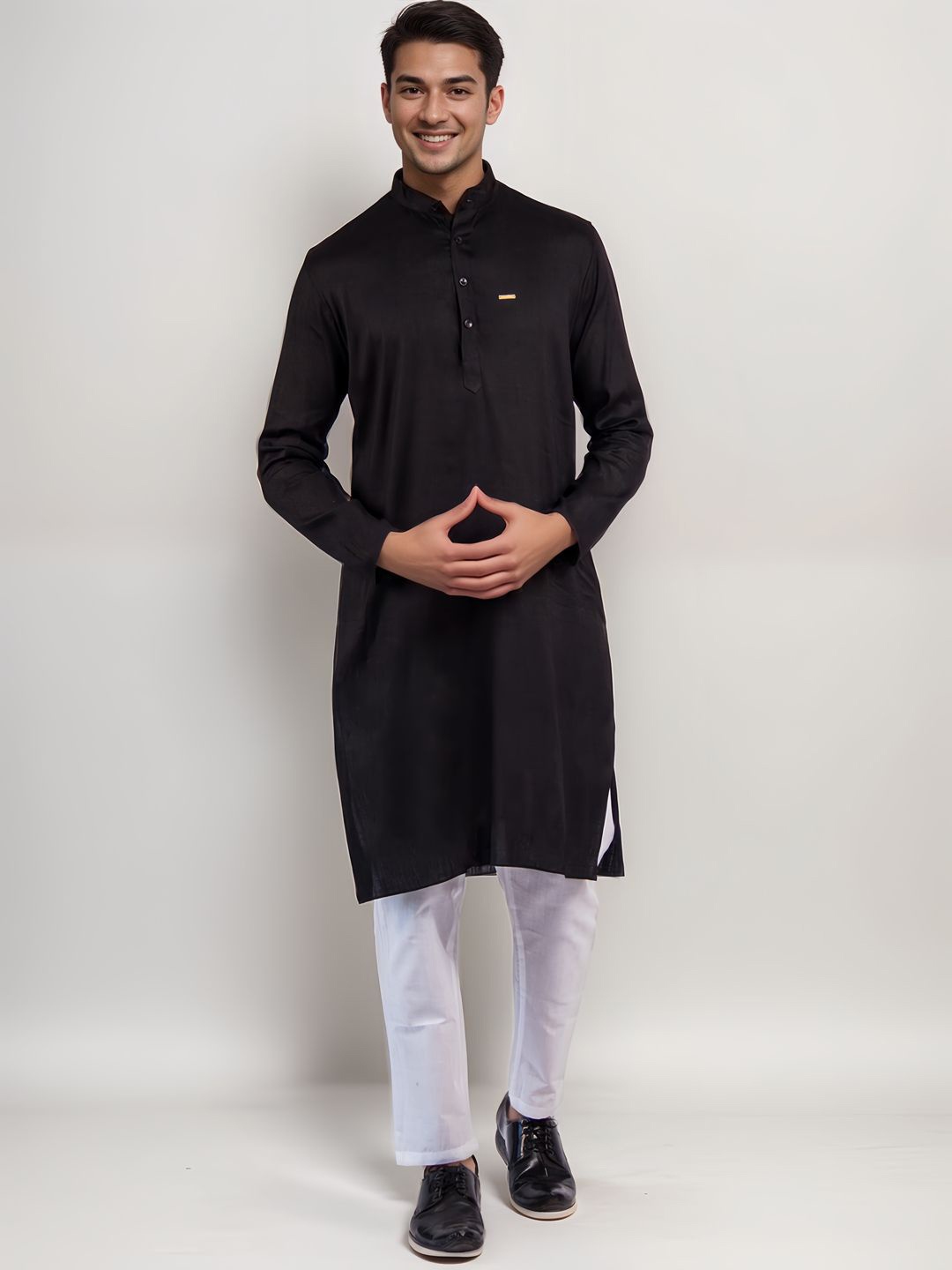 

DEVOILER Mandarin Collar Straight Kurta, Black