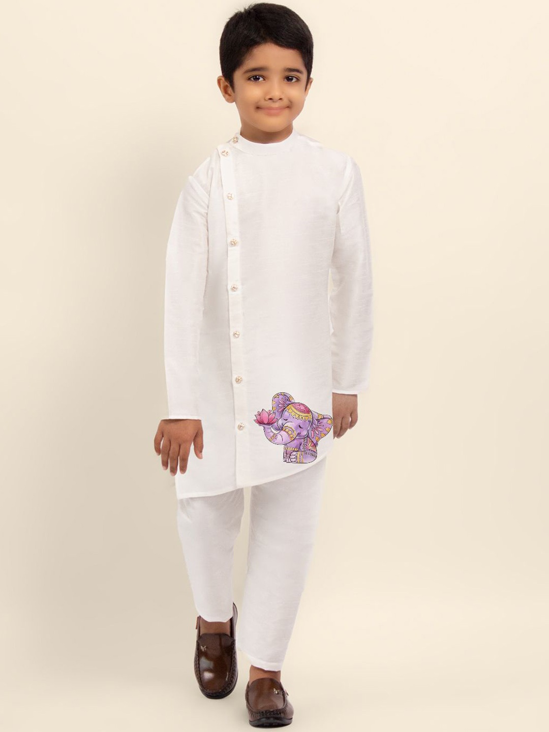 

DEVOILER Boys Printed Straight Kurta, White