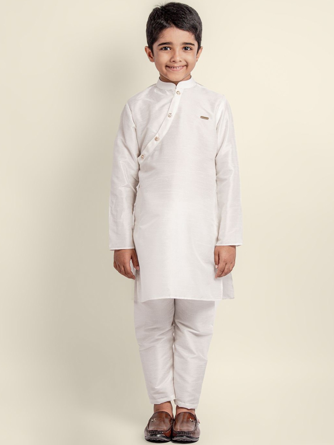 

DEVOILER Boys Mandarin Collar Straight Kurta Set, White