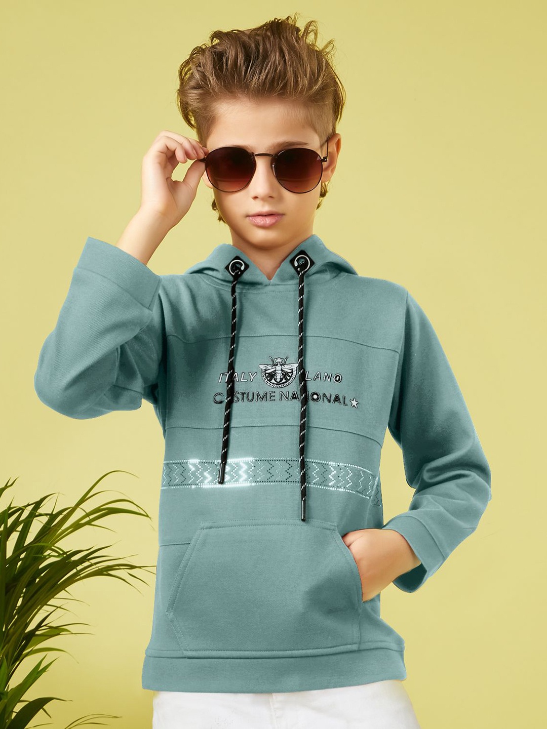 

MashUp Boys Printed Hooded Applique T-shirt, Green