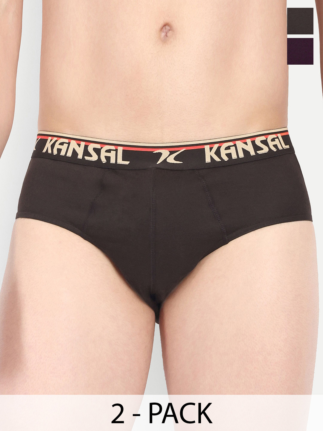 

KANSAL Men Pack Of 2 Mid Rise Cotton Ribbed Basic Briefs, Coffee brown