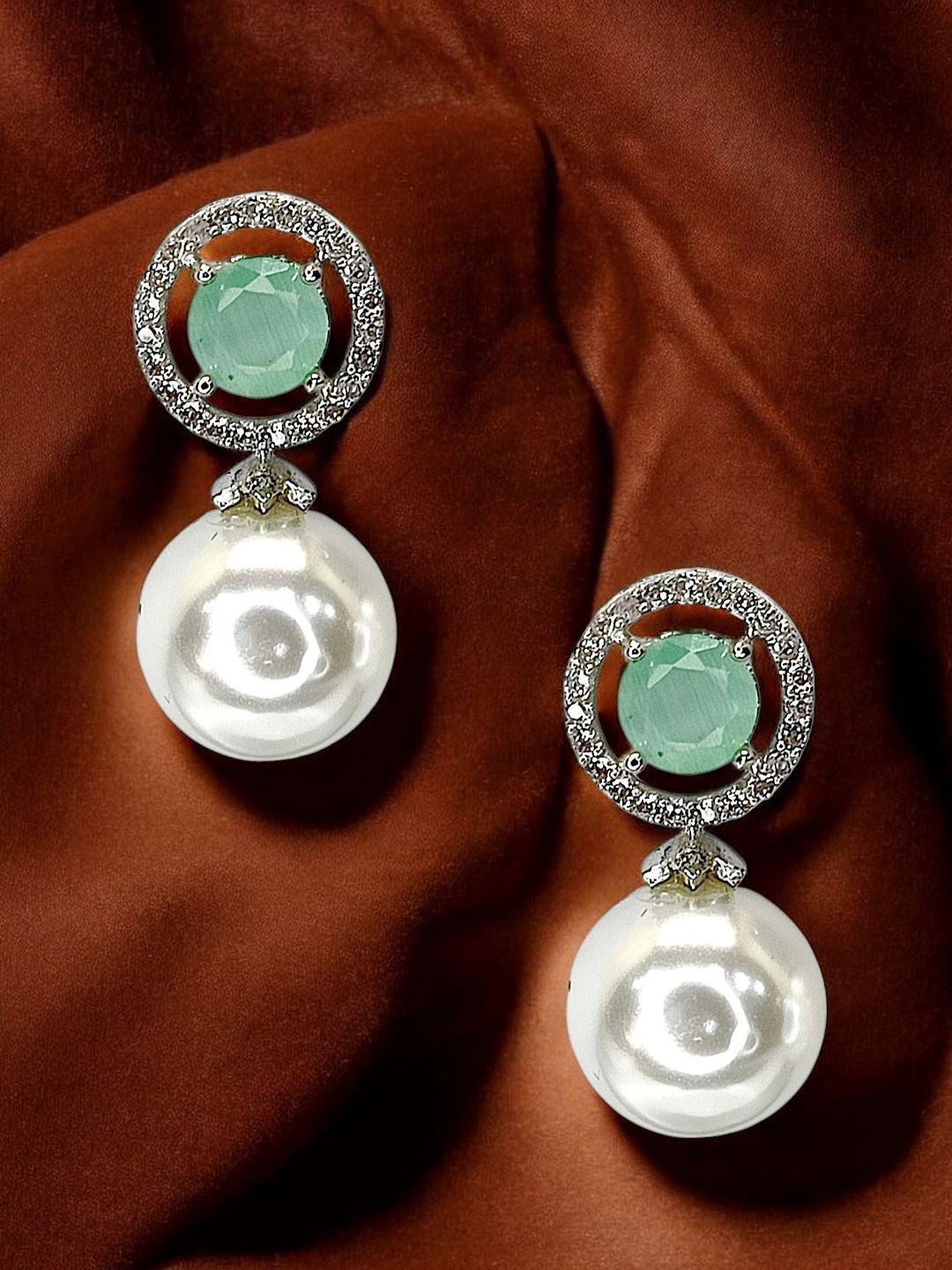 

FEMMIBELLA American Diamond Circular Drop Earrings, Sea green