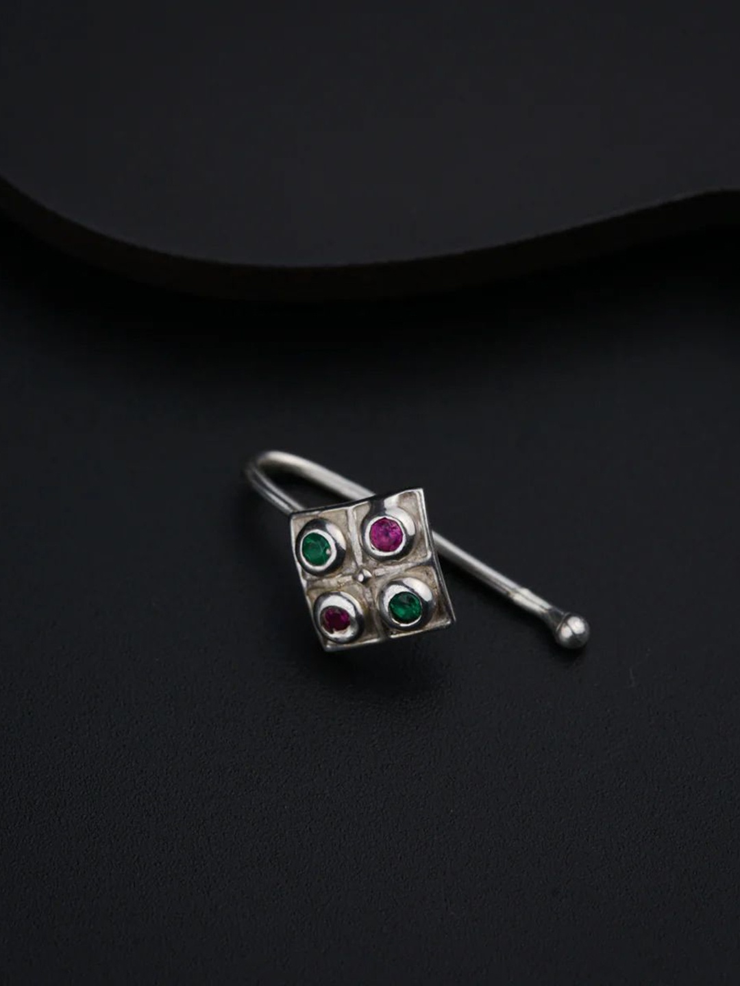 

House of Aadyaa Sterling Silver Oxidised Stone Studded Stud Nosepin