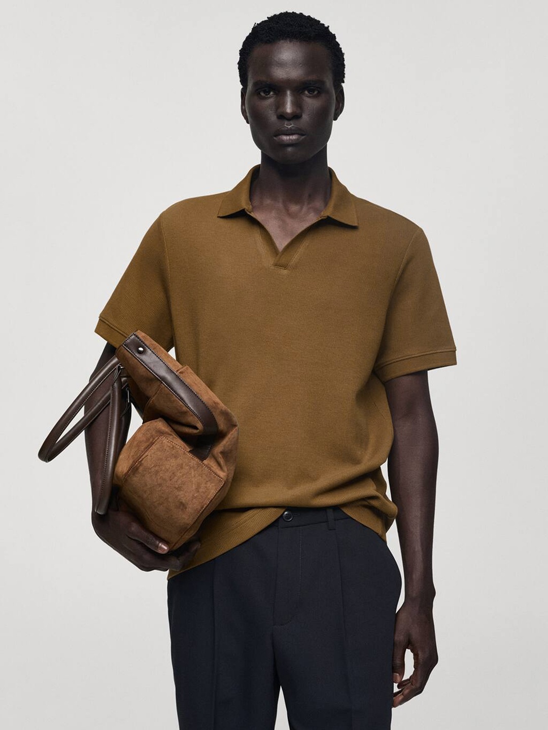 

MANGO MAN Men Polo Collar Pure Cotton T-shirt, Brown