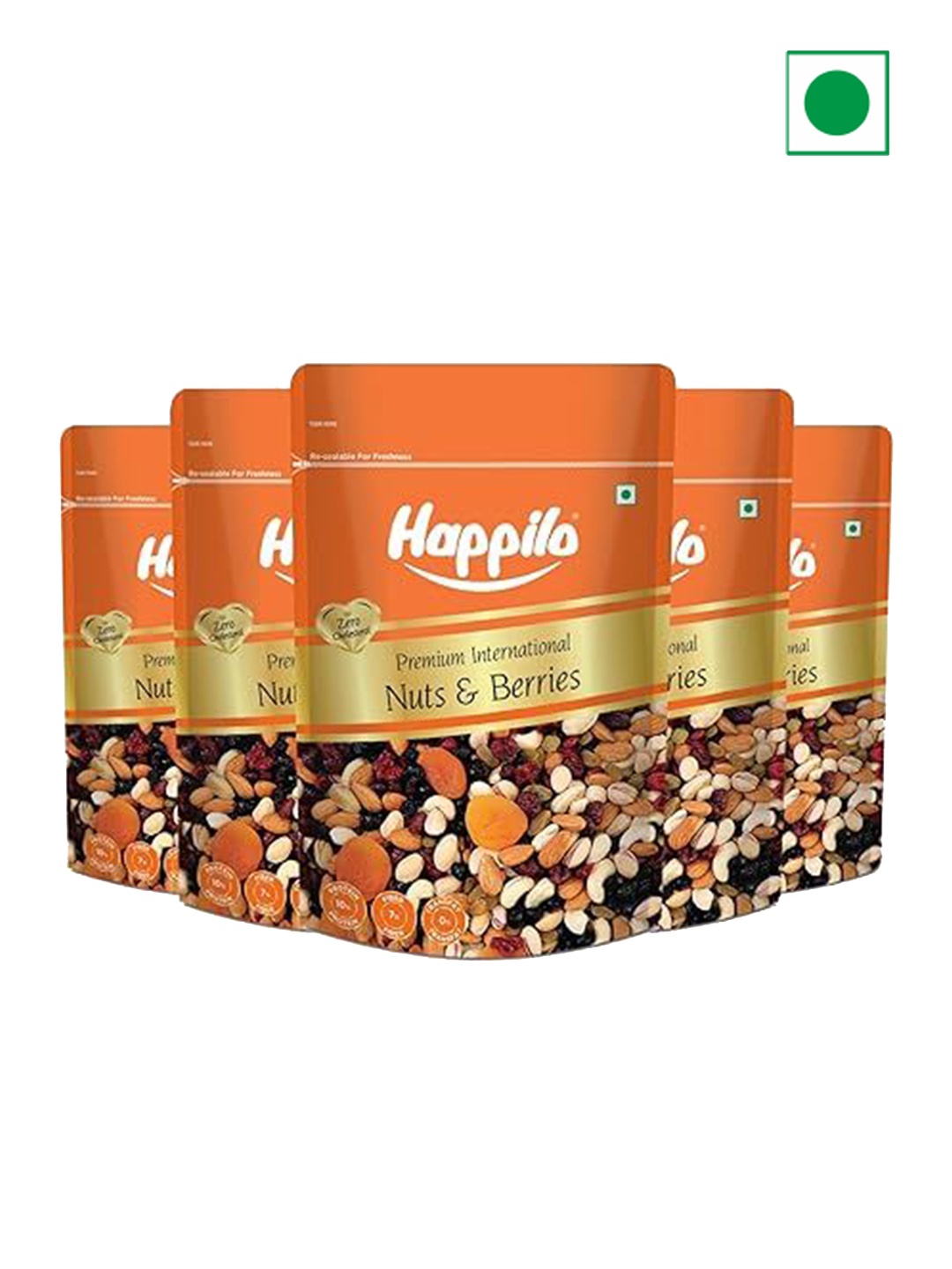

Happilo Set Of 5 Healthy and Tasty Premium Nuts and Berries Mix- 200g, Orange