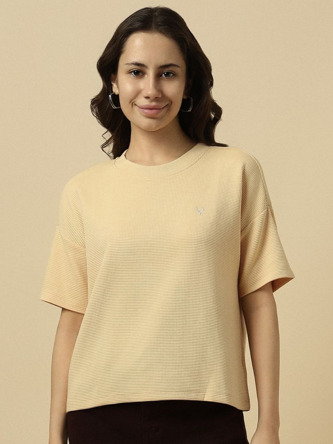 

Allen Solly Woman Women Drop-Shoulder Sleeves T-shirt, Yellow