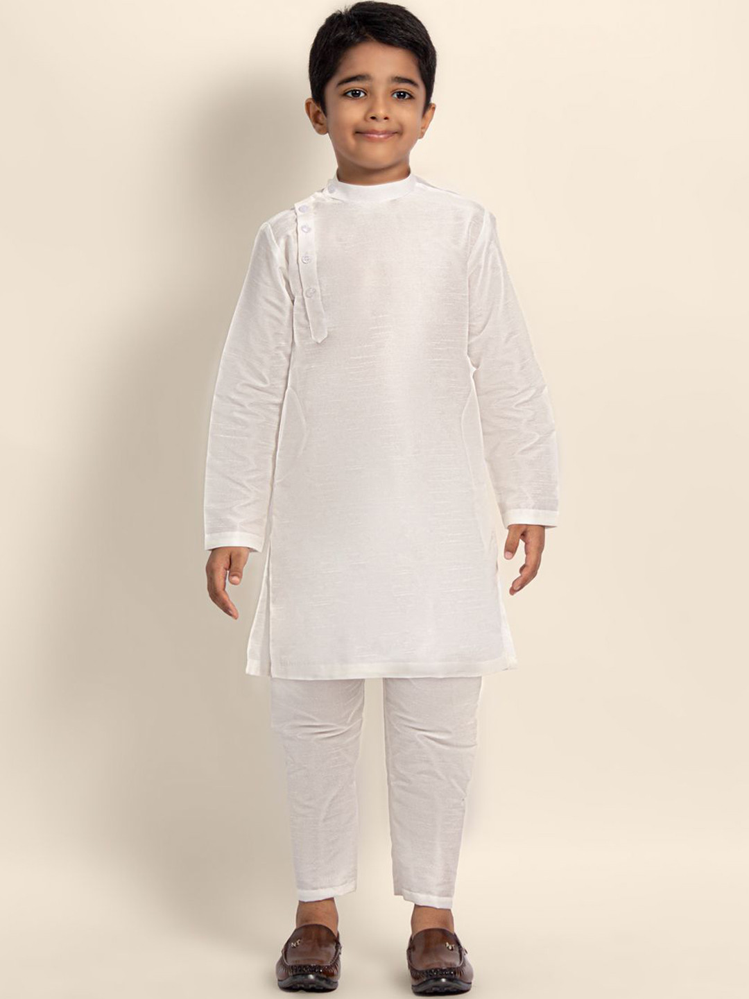 

DEVOILER Boys Band Collar Straight Kurta, White