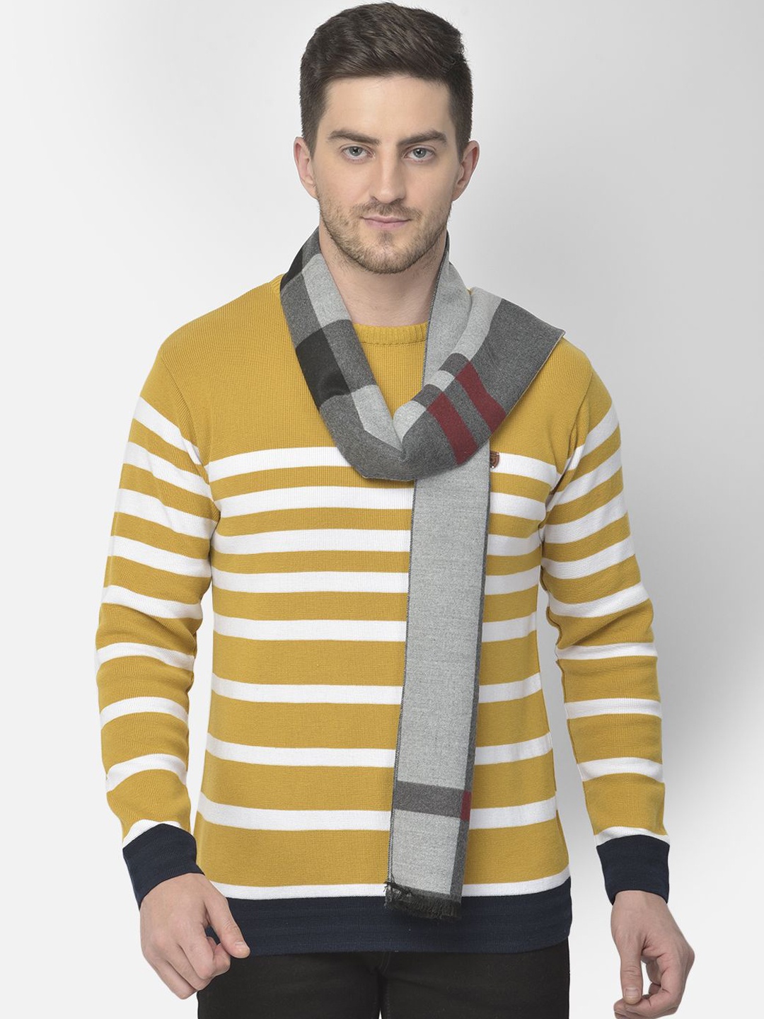 

Cazzano Men Striped Acrylic Mufflers, Grey