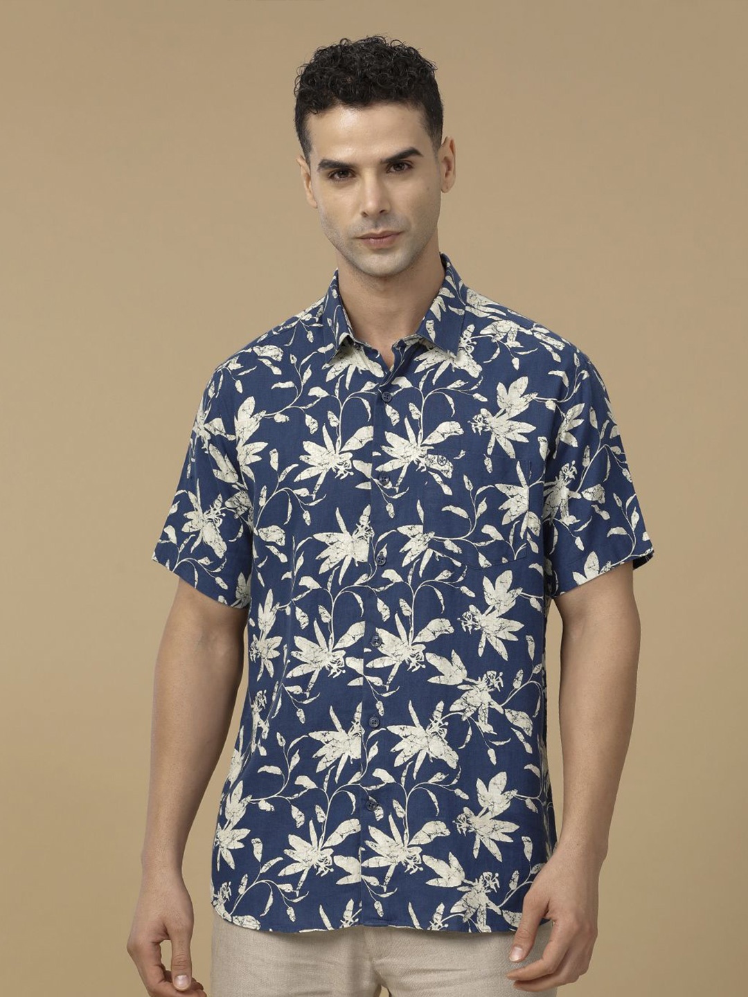 

Linen Club Printed Contemporary Linen Slim Fit Printed Casual Shirt, Blue
