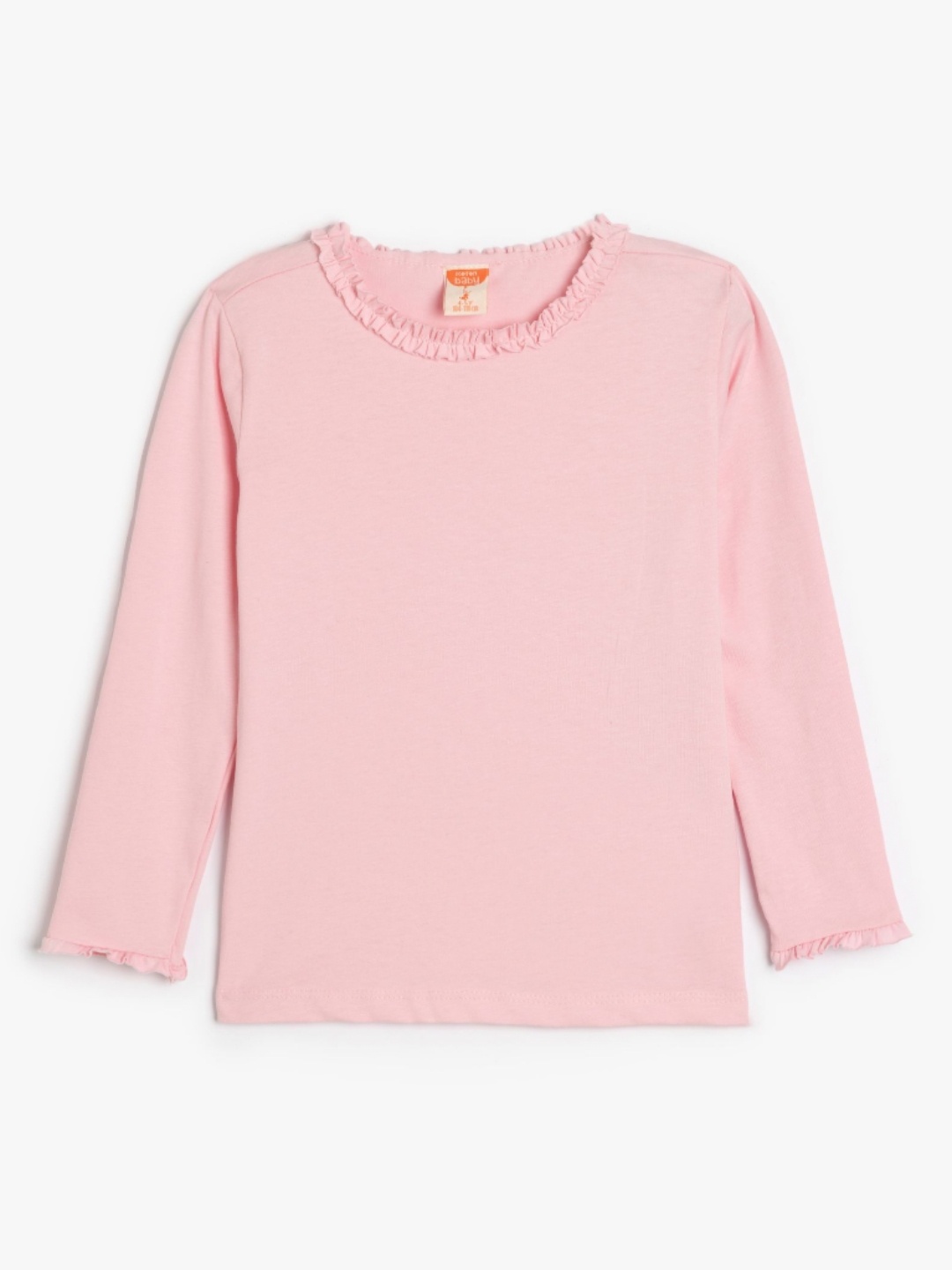 

Koton Girls Solid Round Neck Cotton T-shirt, Pink