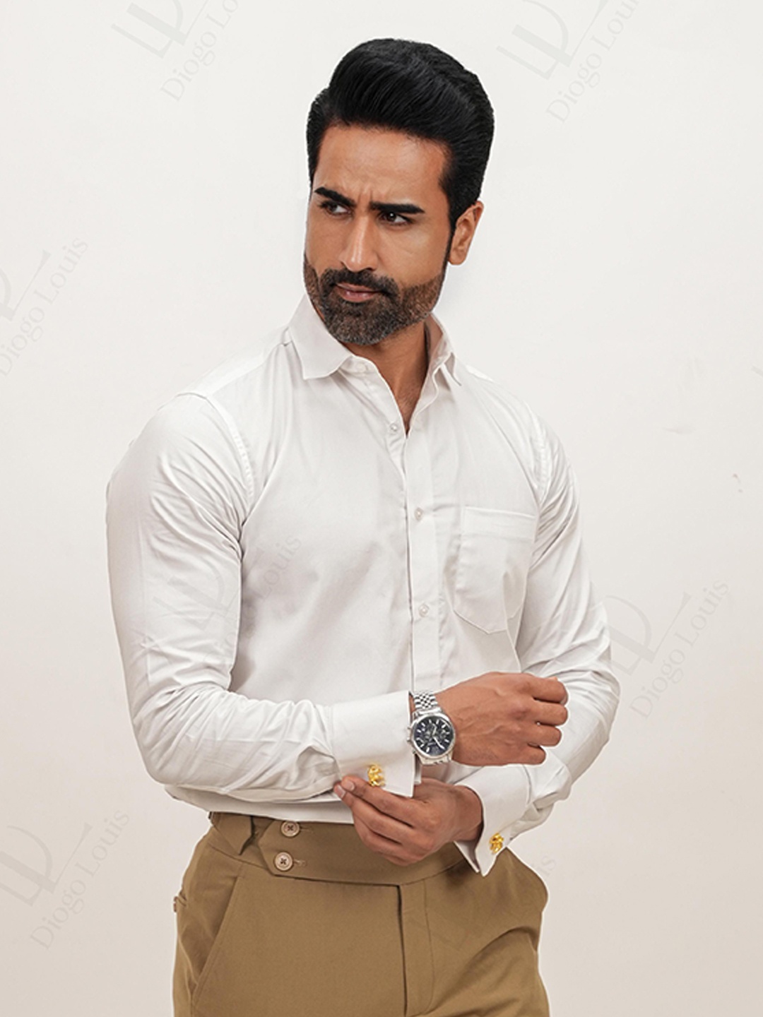 

DIOGO LOUIS Men Regular Fit Cufflinks Shirt, White