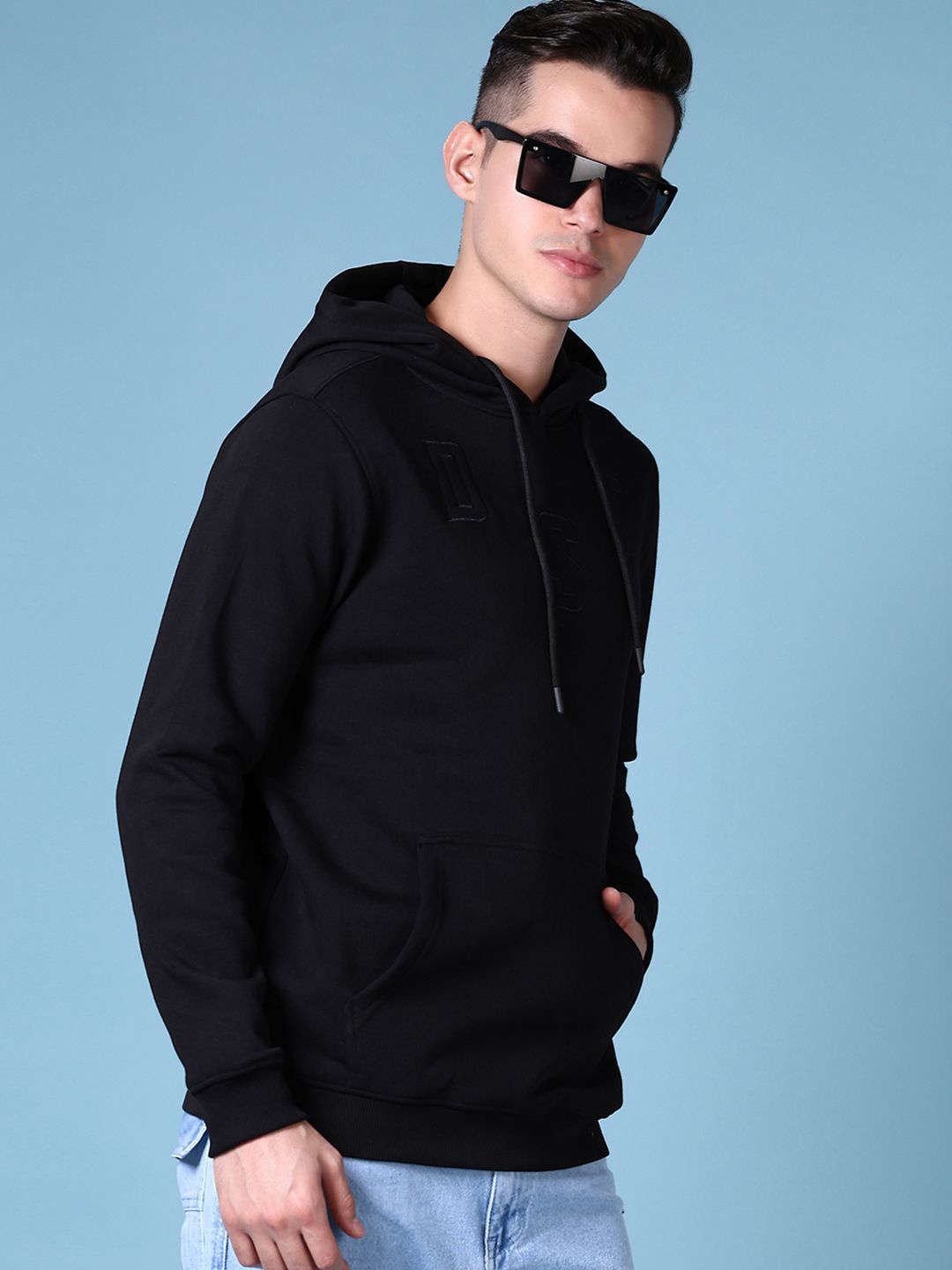 

V-Mart Men Cotton Hooded Long Sleeve Pullover Sweatshirt, Black