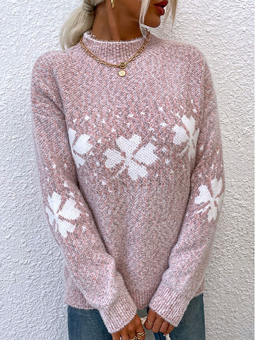 

StyleCast x Revolte Women Floral Printed Round Neck Long Sleeves Pullover, Pink