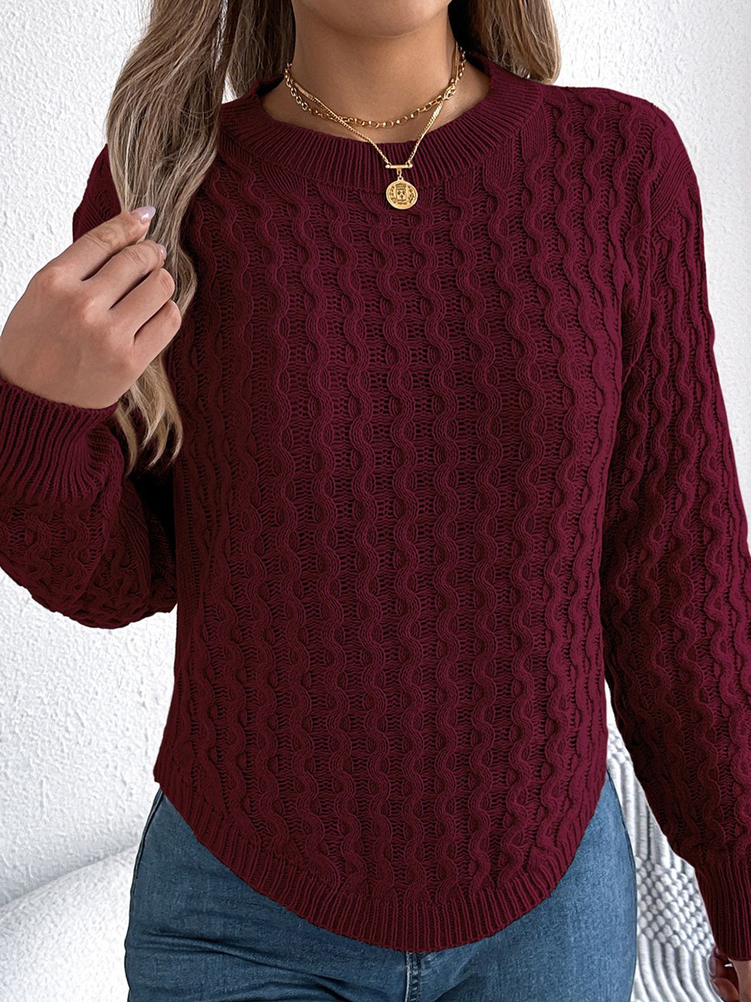 

StyleCast x Revolte Women Round Neck Pullover Sweater, Maroon