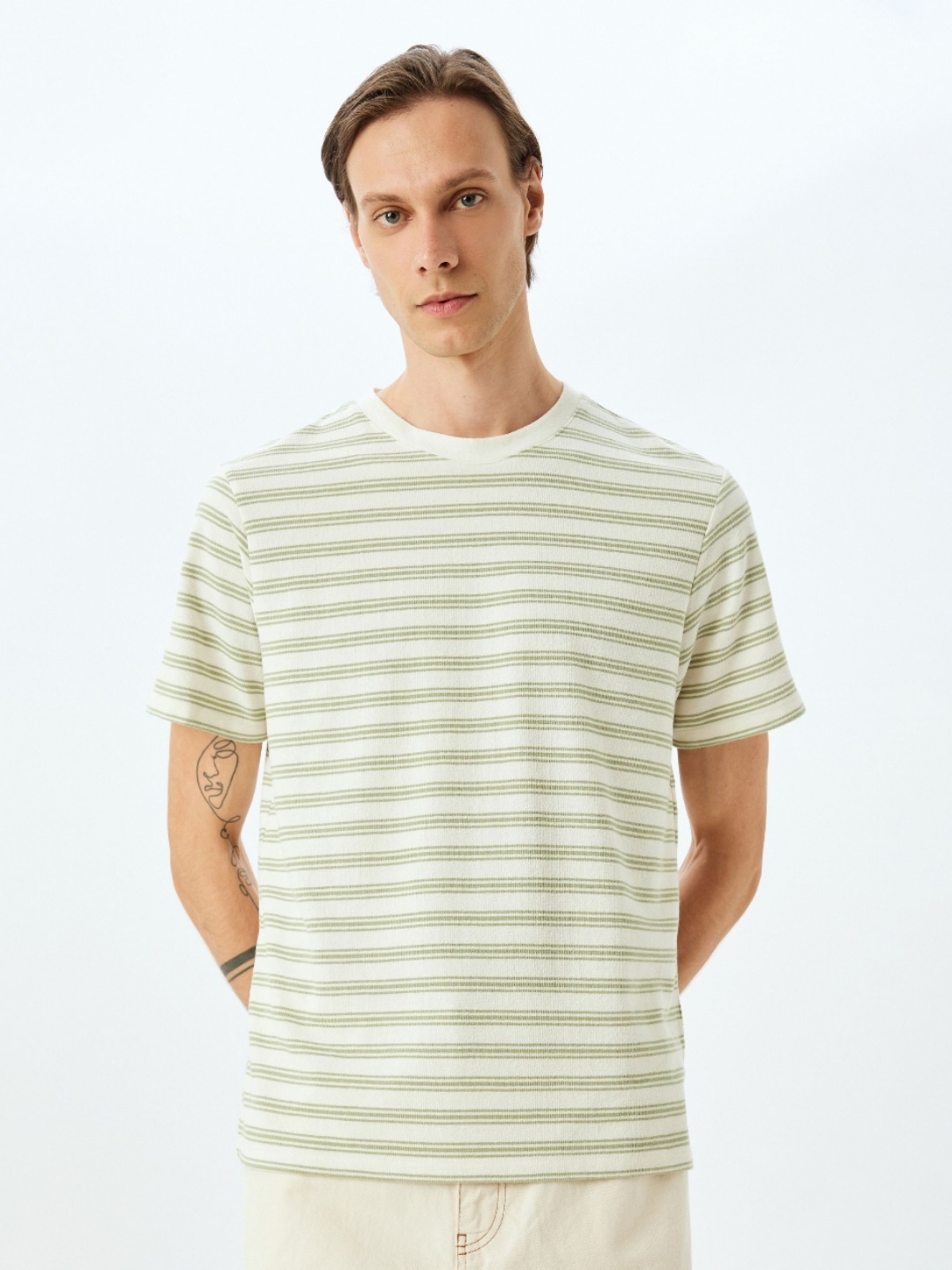 

Koton Men Striped Round Neck T-shirt, White