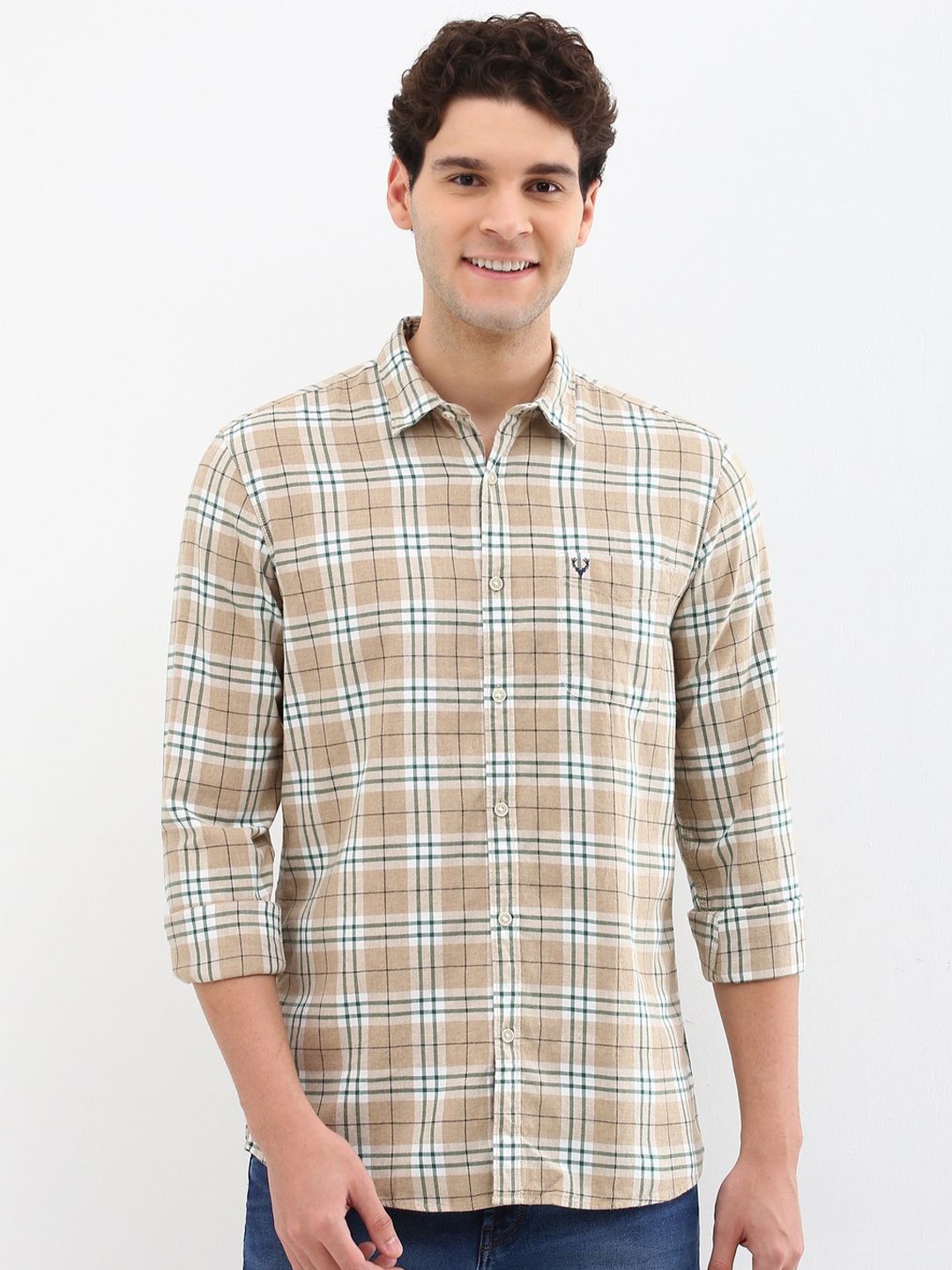 

Allen Solly Men Custom Opaque Checked Casual Shirt, Beige