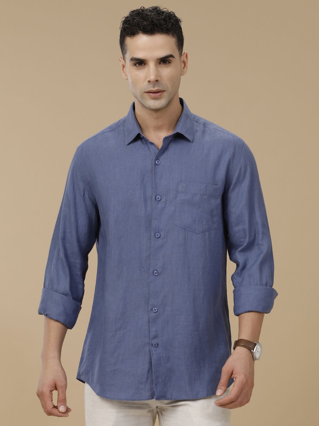 

Linen Club Contemporary Slim Fit Linen Cotton Casual Shirt, Blue