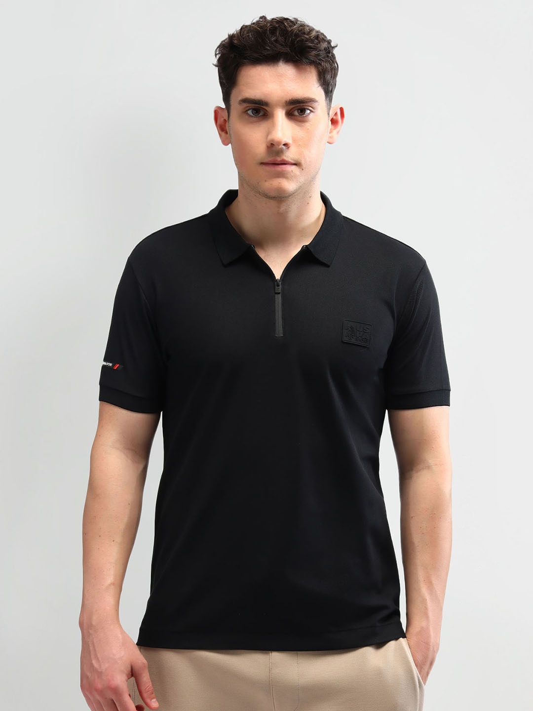 

U.S. Polo Assn. Men Brand Logo Polo Collar Pockets Slim Fit T-shirt, Black