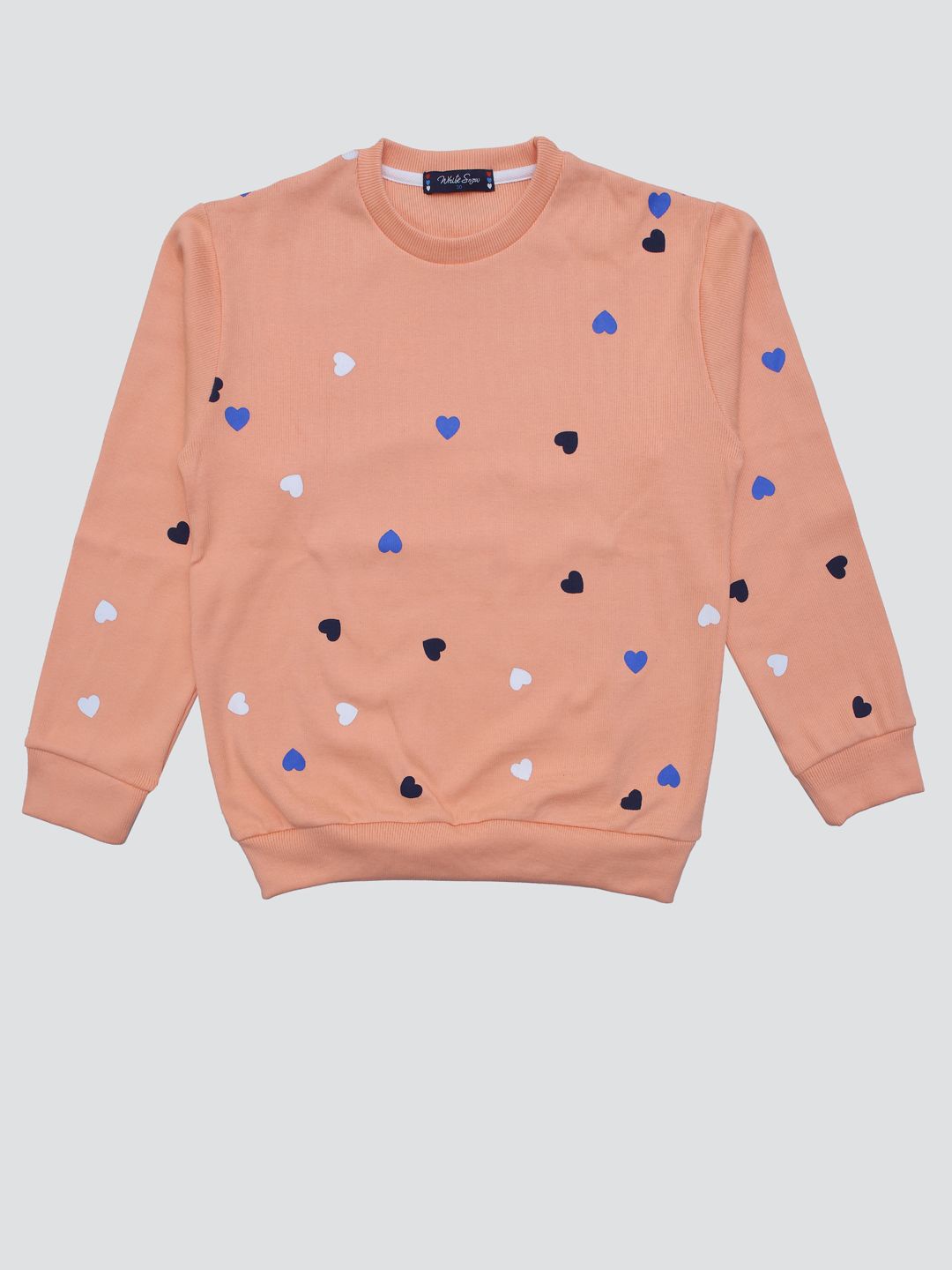 

White Snow Girls Printed Sweatshirt, Peach