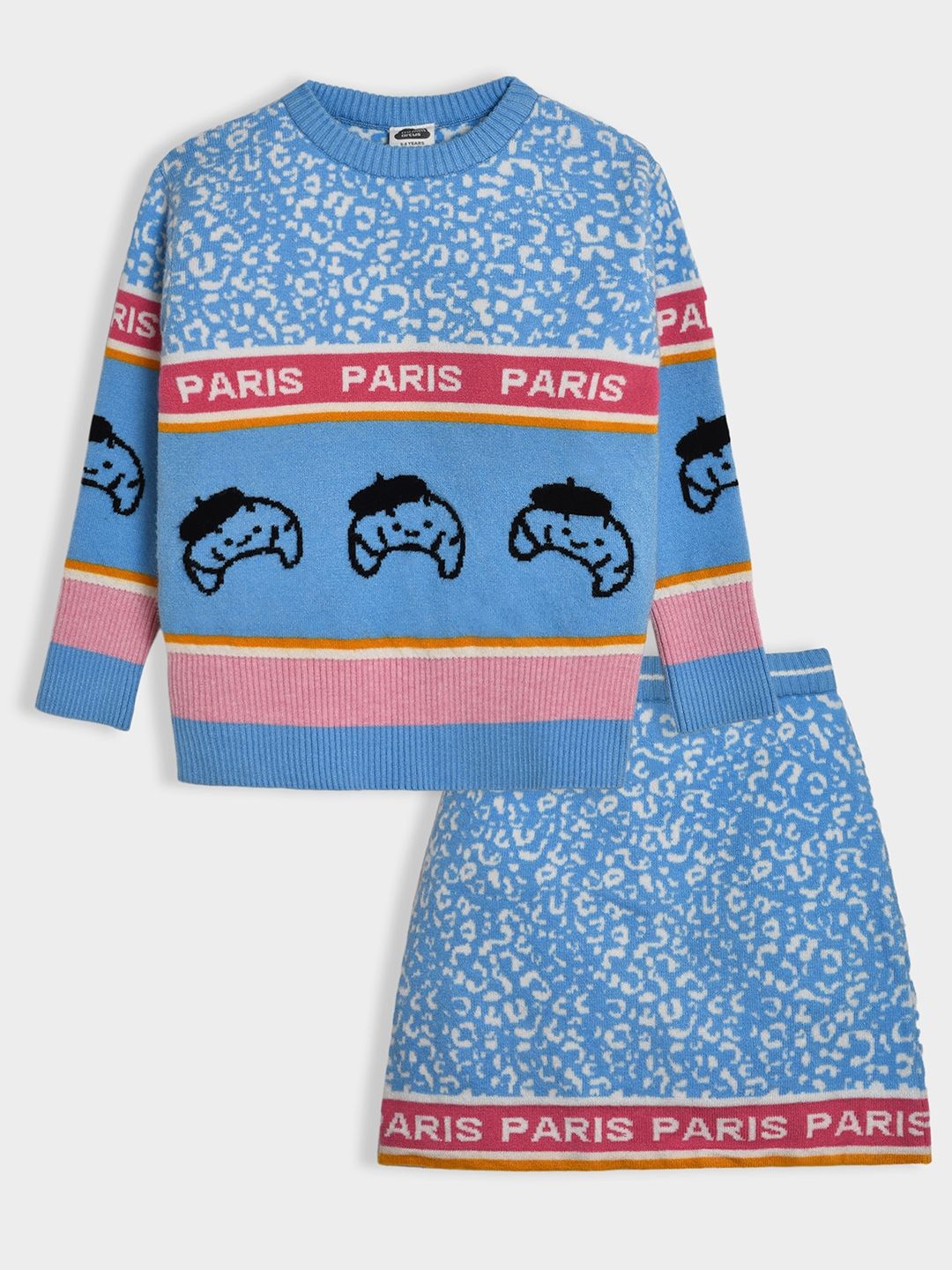 

MiArcus Girls Printed Long Sleeves Top With Skirt, Blue