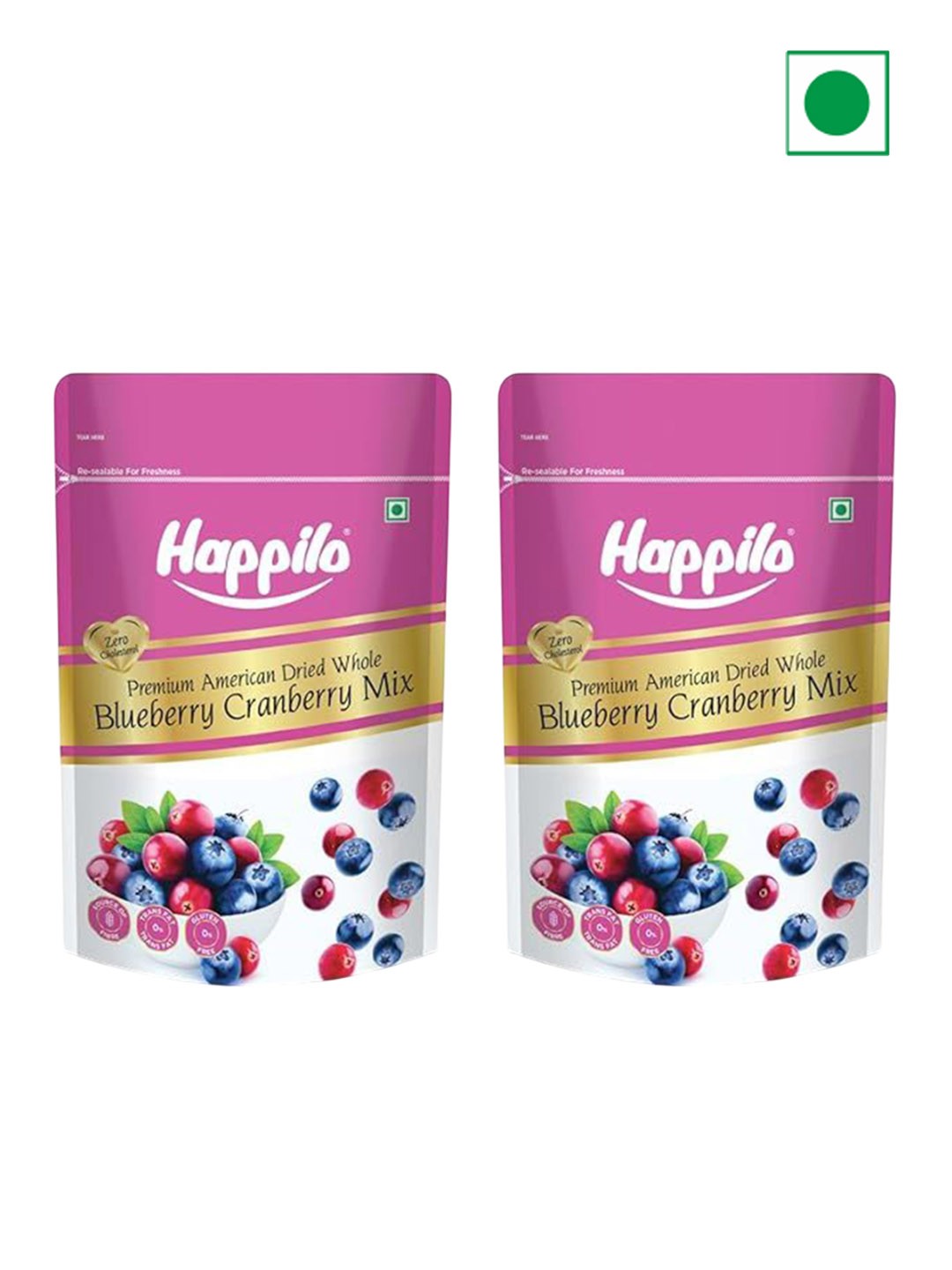 

Happilo 2-Pcs Premium Dried Blueberry Cranberry Duet-200g Each, Pink