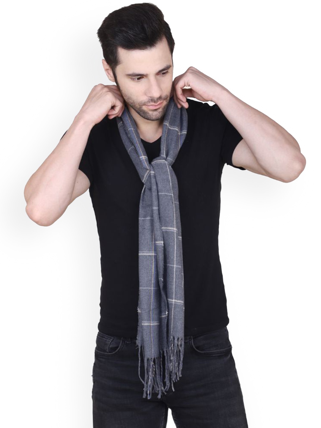 

Cazzano Men Checked Acrylic Mufflers, Grey