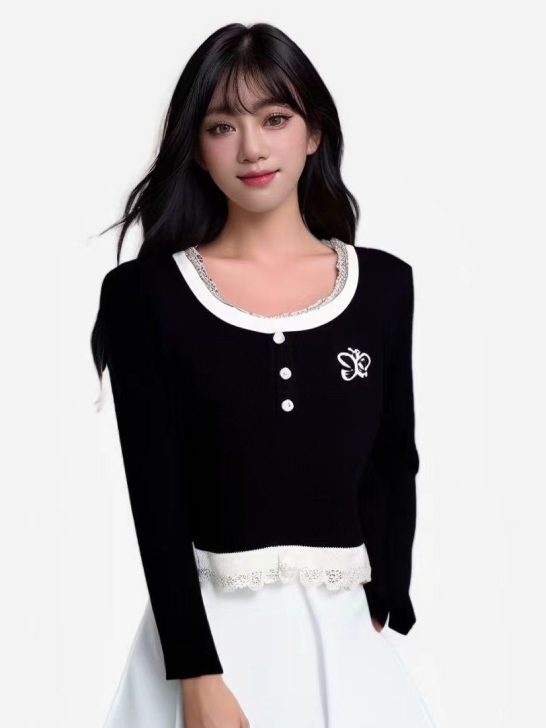 

StyleCast Women Round Neck Long Sleeves Top, Black
