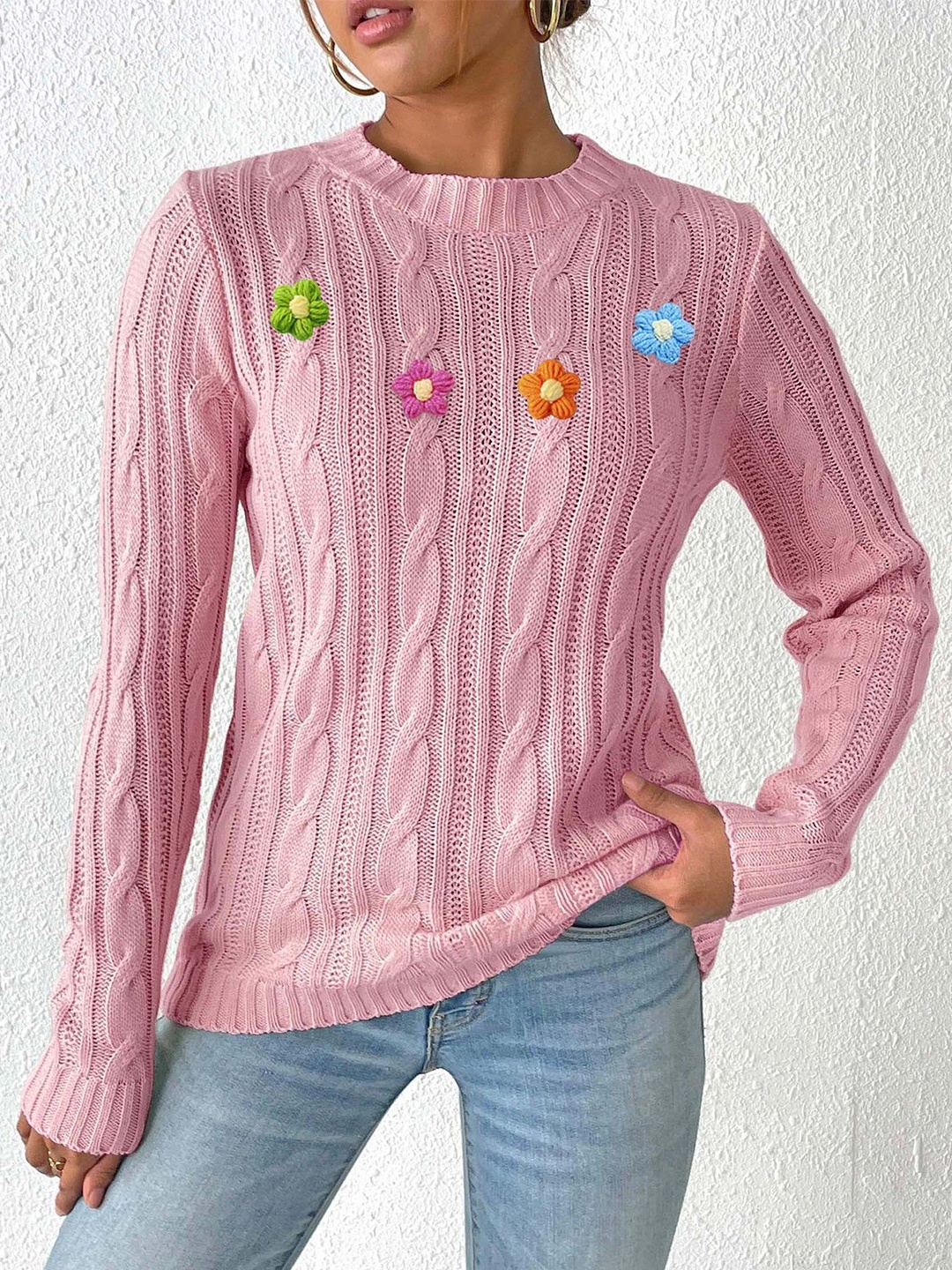 

StyleCast x Revolte Women Cable Knit Pullover Sweaters, Pink