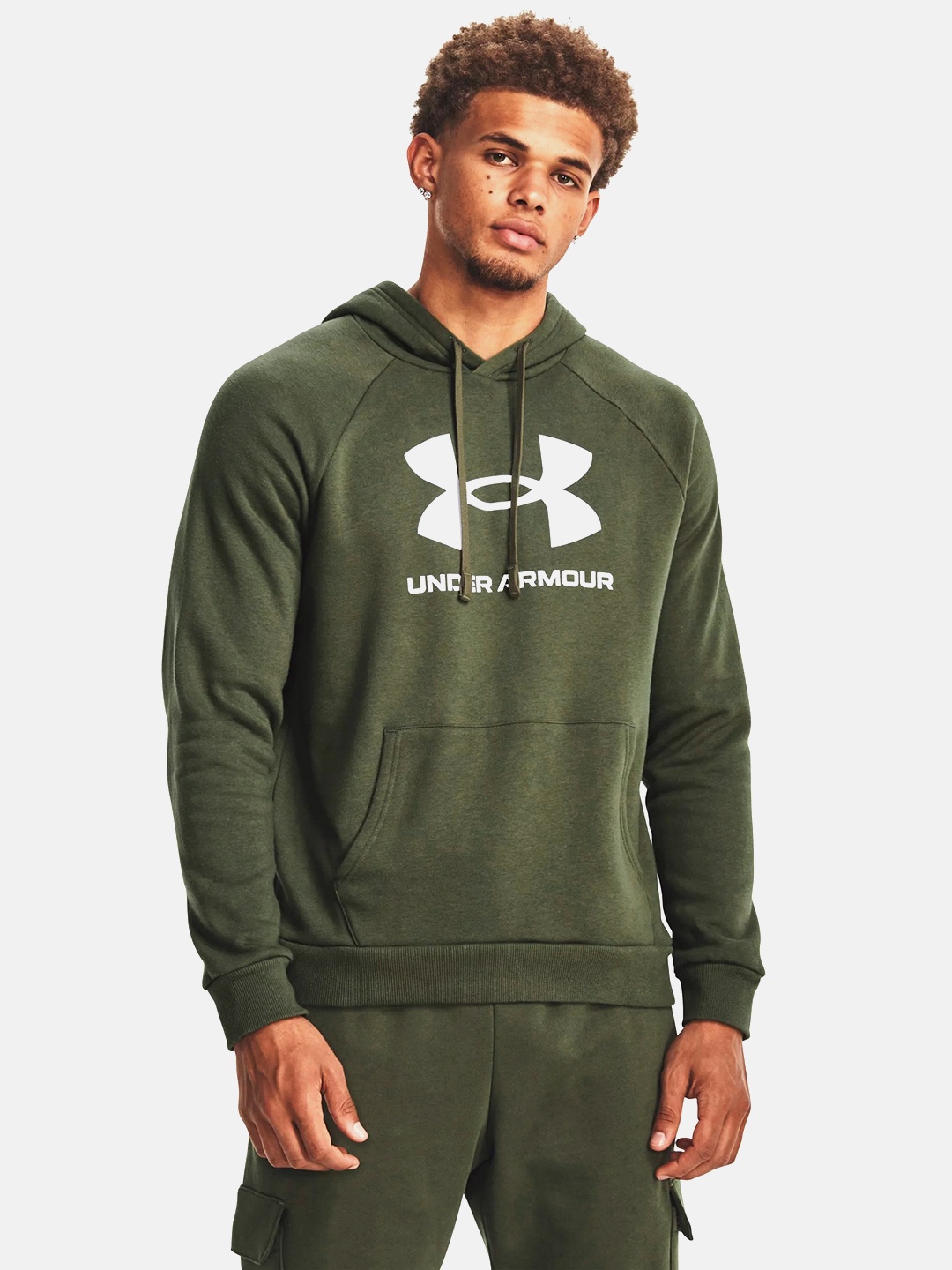 

UNDER ARMOUR Printed Rival Fleece Logo Hooded Sweatshirt, Olive