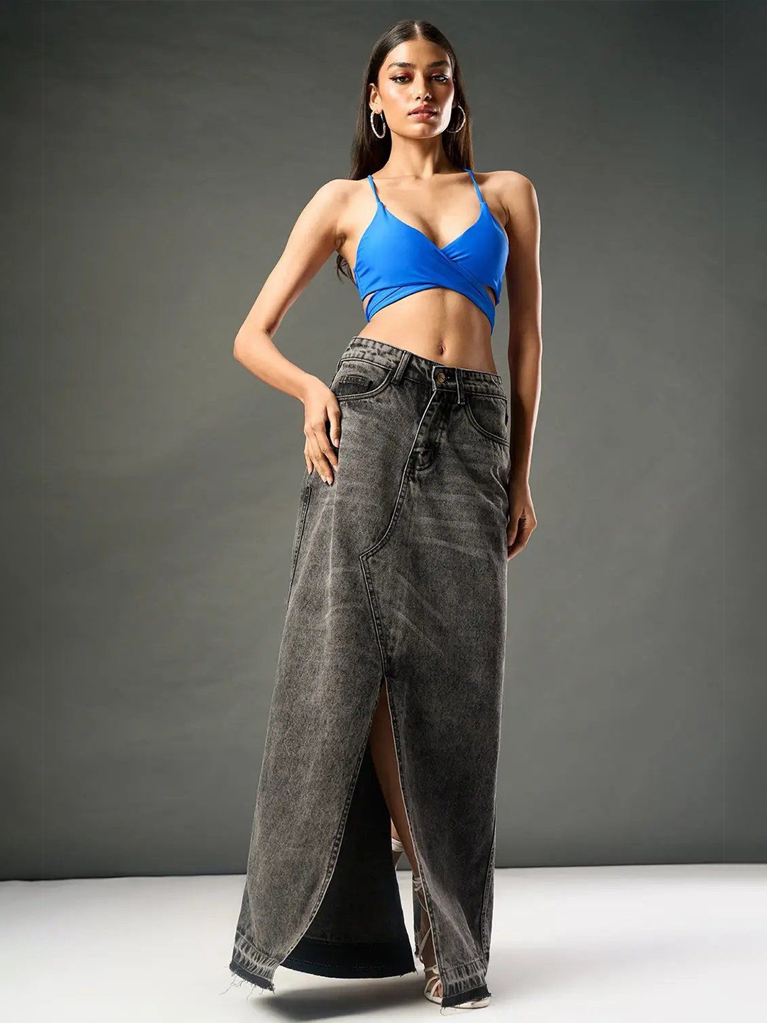 

FREAKINS Women Pure Cotton A-Line Denim Skirt, Black