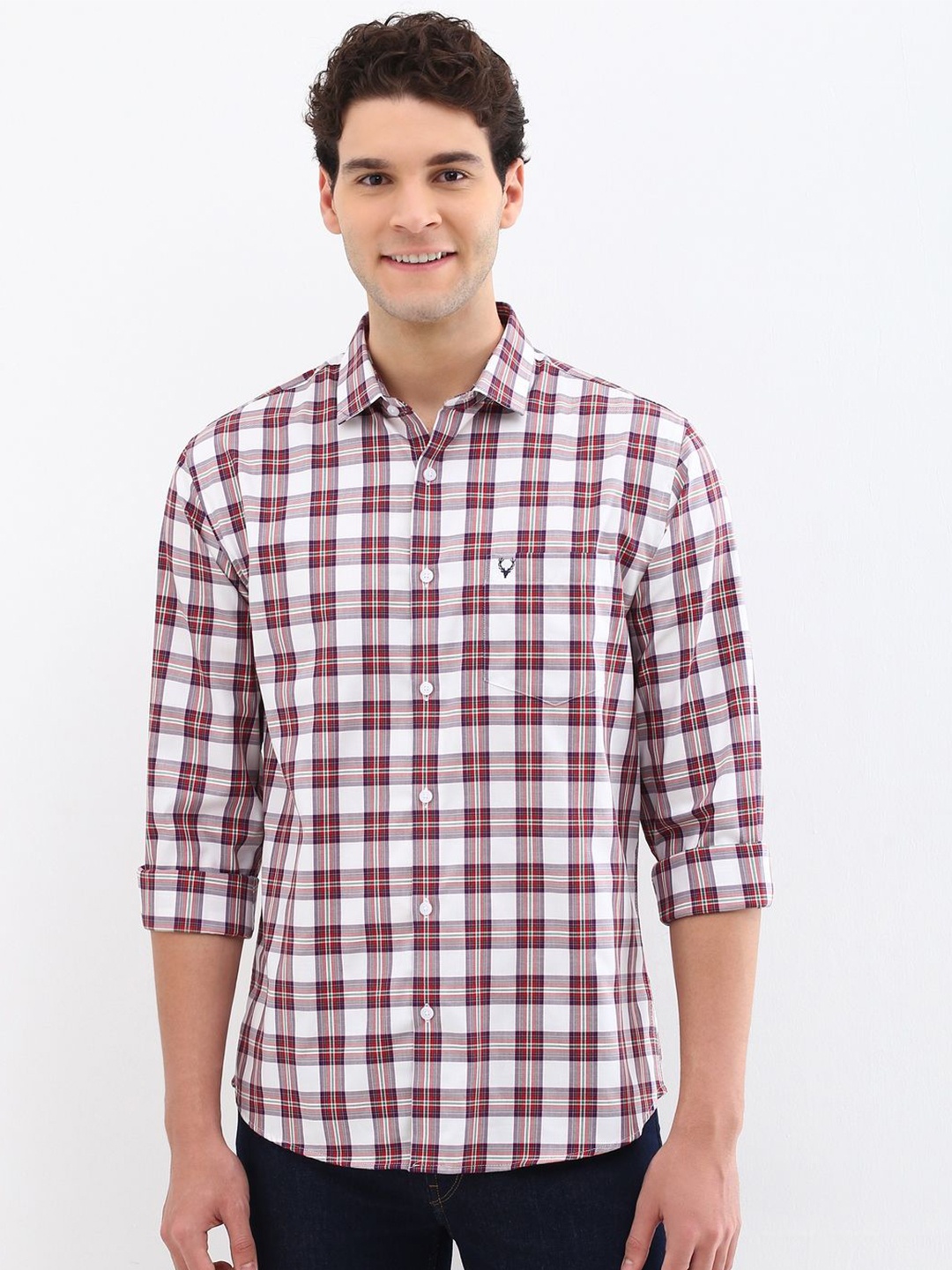 

Allen Solly Men Slim Fit Opaque Checked Casual Shirt, White