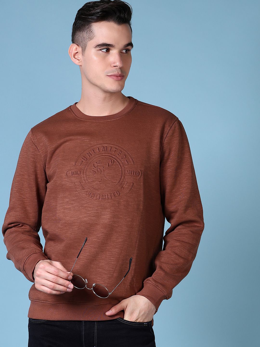 

V-Mart Men Round Neck Pullover Sweatshirt, Brown