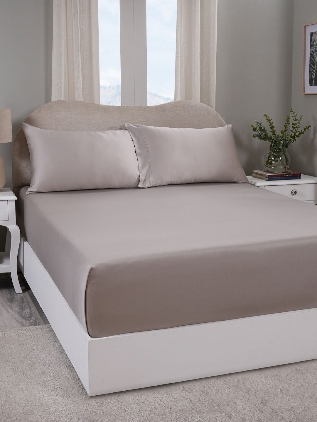 

MASPAR Grey 300 TC Double King Bedsheet With 2 Pillow Covers 2.75 m x 2.75 m
