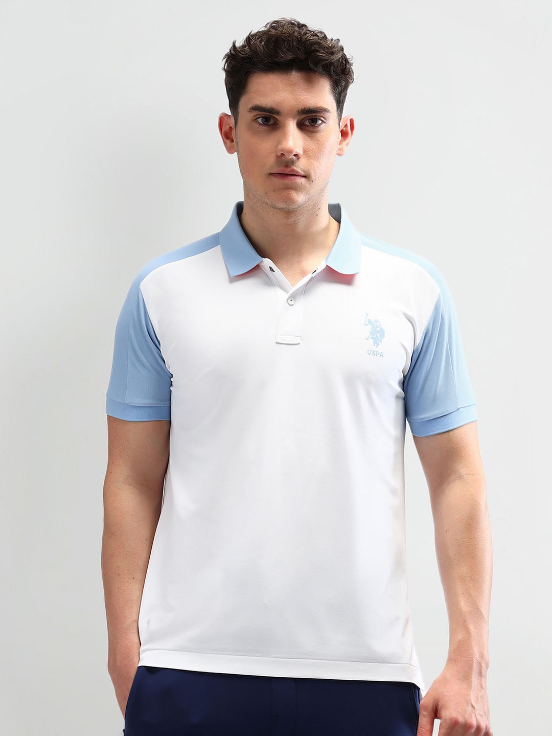 

U.S. Polo Assn. Men Brand Logo Polo Collar Pockets Slim Fit T-shirt, White
