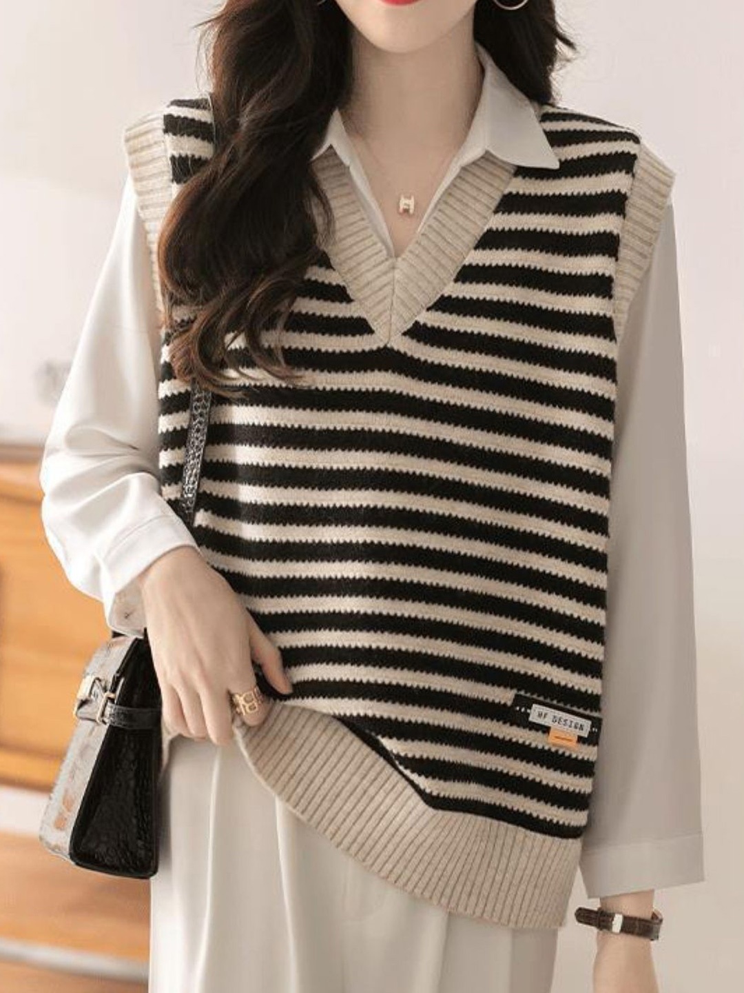 

StyleCast Women Striped Sweater Vest, Black