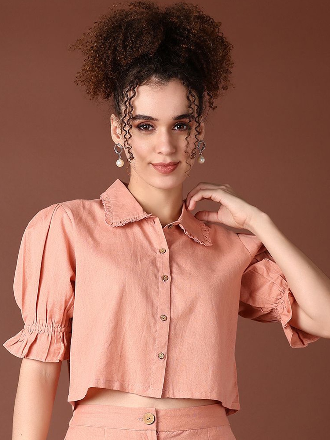 

V-Mart Short Sleeves Pure Cotton Shirt with Palazzo, Peach
