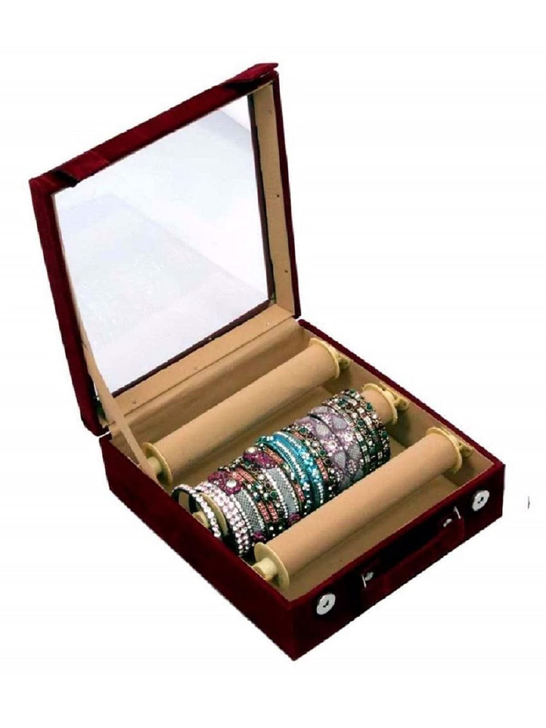 

Kuber Industries Maroon Wooden Velvet Bangle Storage Box