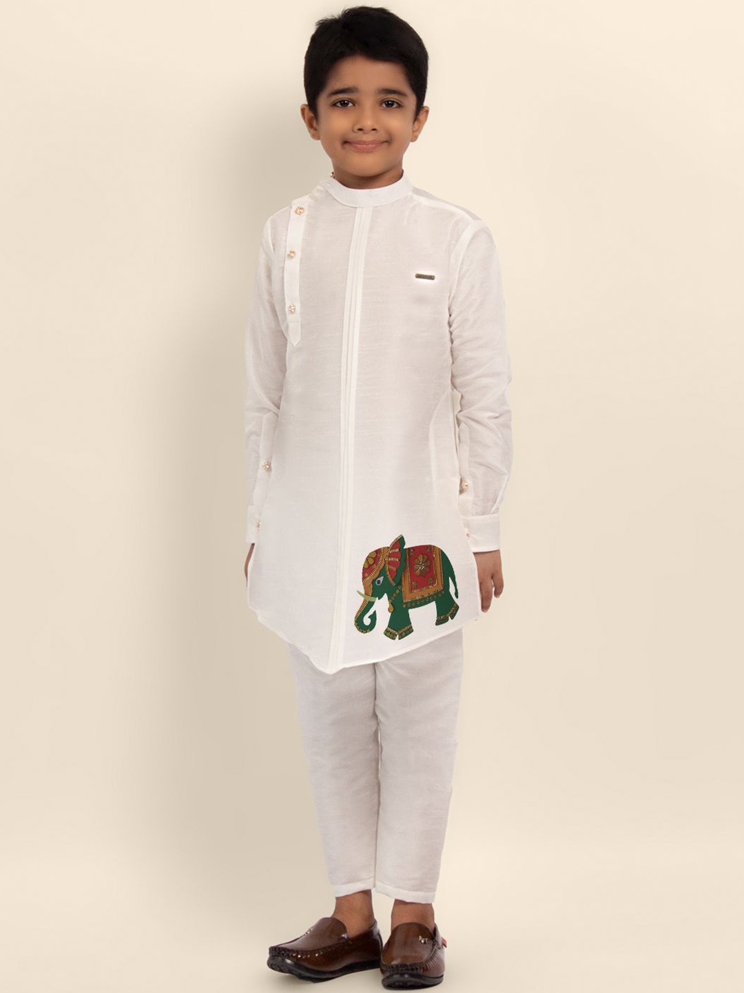 

DEVOILER Boys Ethnic Motifs Woven Design Kurta with Pyjamas, White