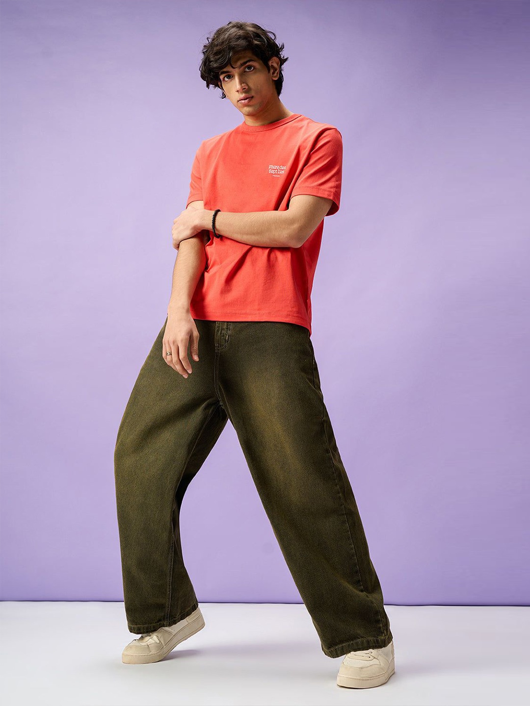 

FREAKINS Men Jean Wide Leg Heavy Fade Pure Cotton Jeans, Brown