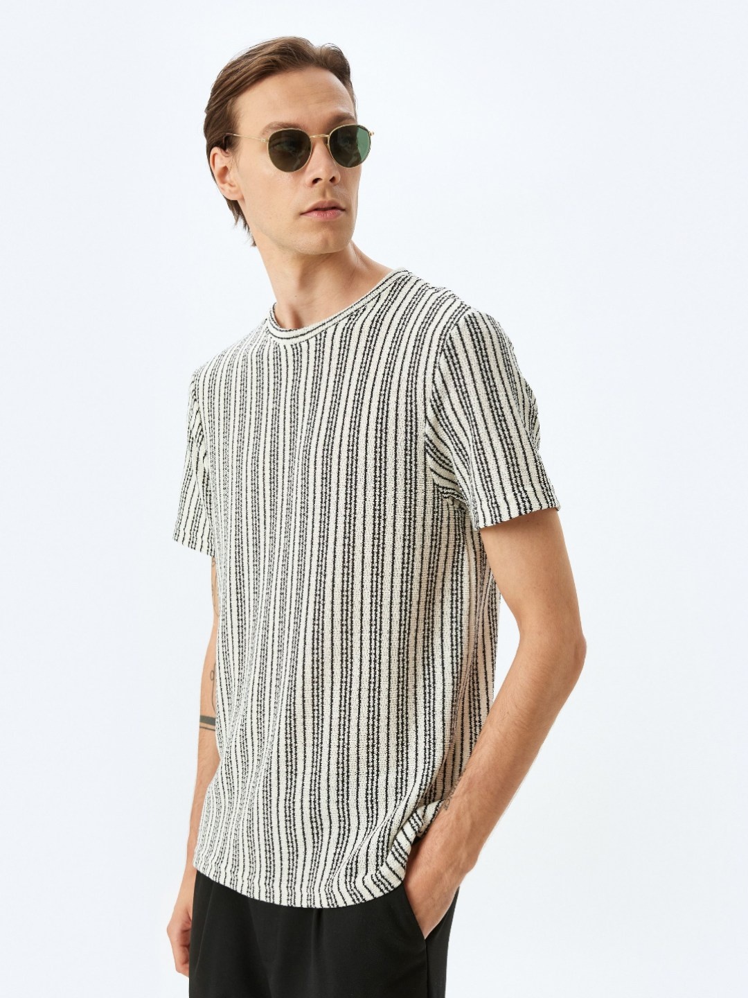 

Koton Men Self Design Round Neck Cotton T-shirt, White
