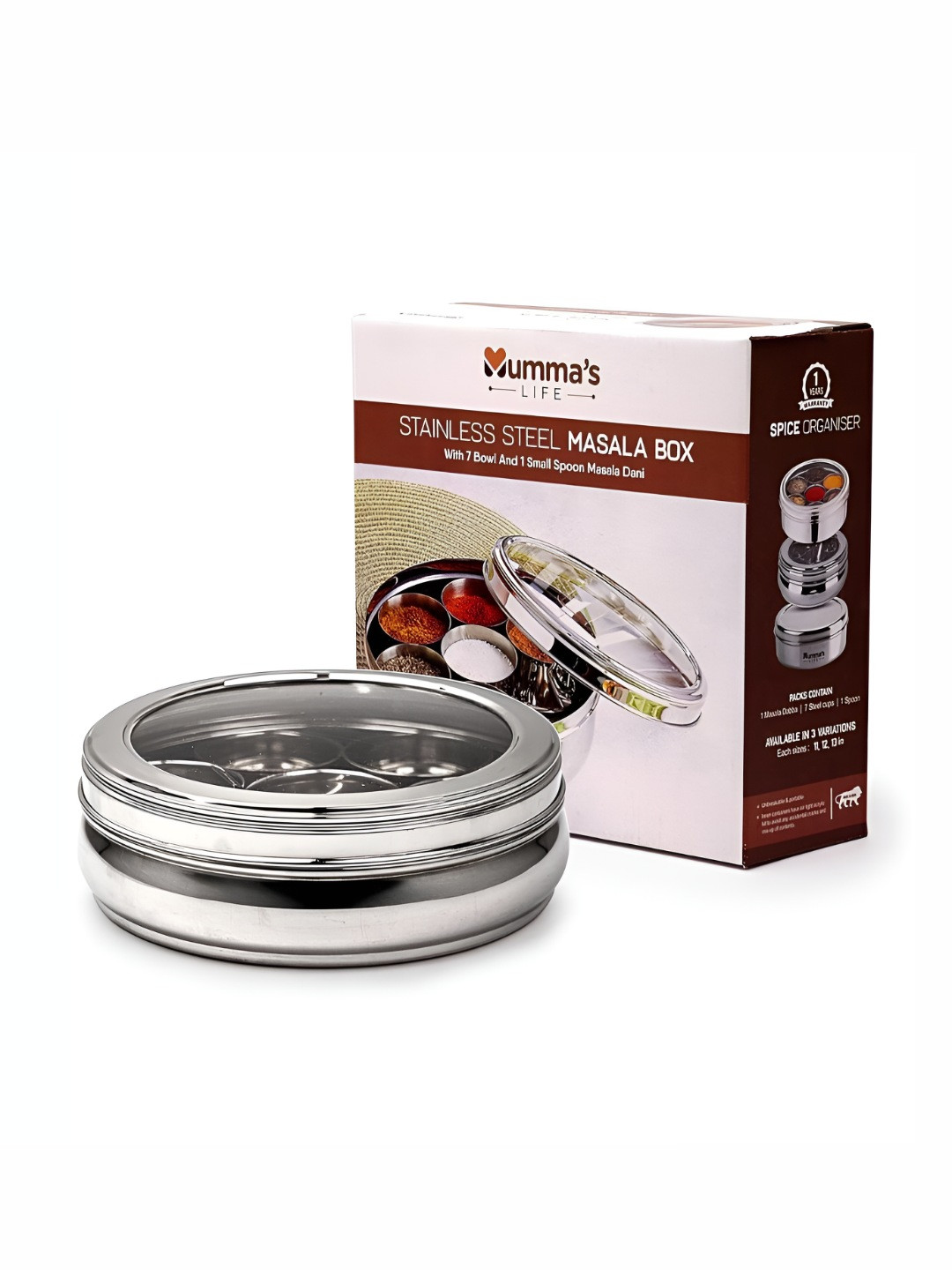 

Mumma's Life Silver-Toned Stainless Steel Easy to Clean Spice Box