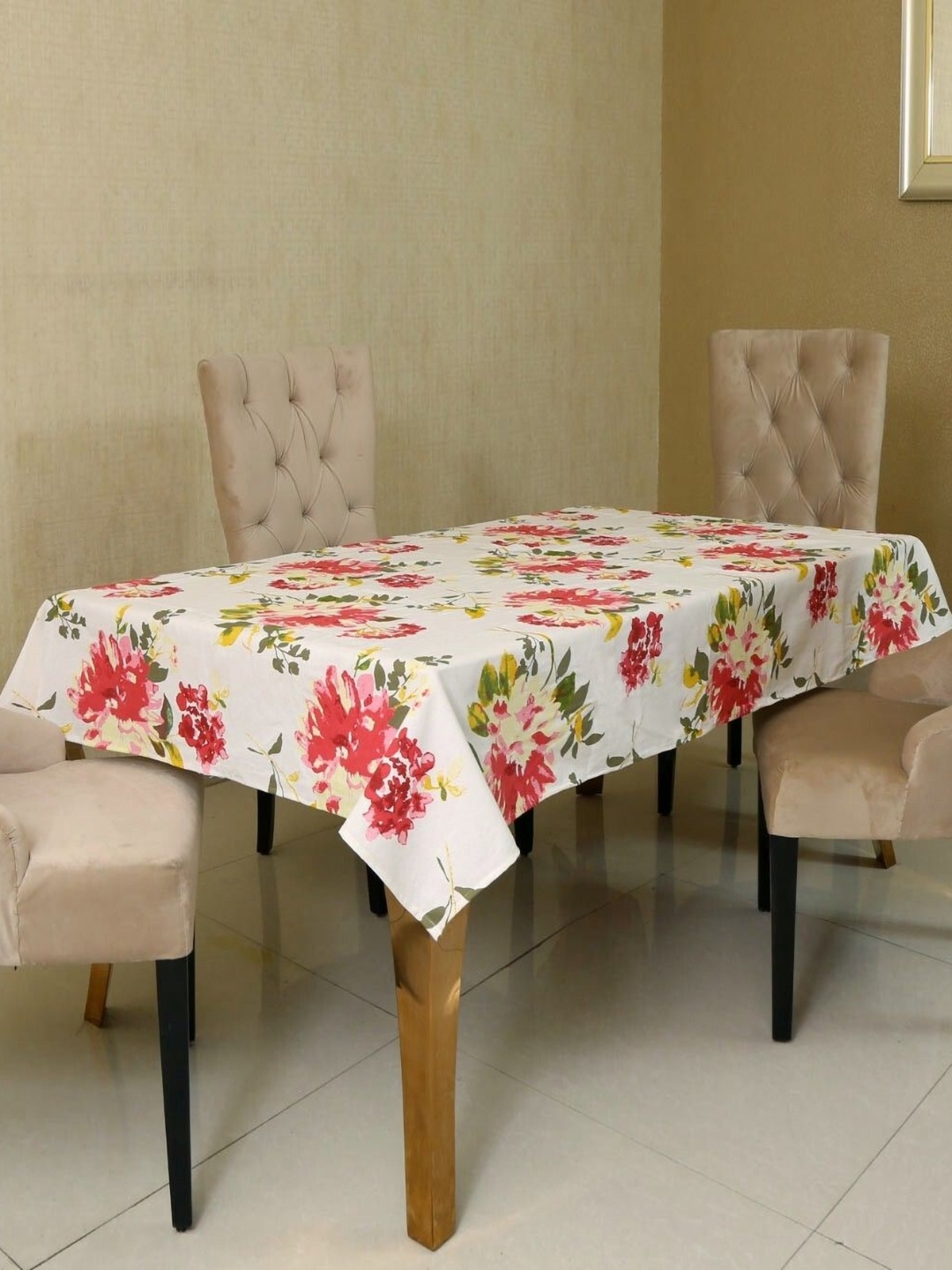 

BILBERRY Furnishing by preeti grover Pink Set of 6 Floral Cotton 6-Seater Table Cover