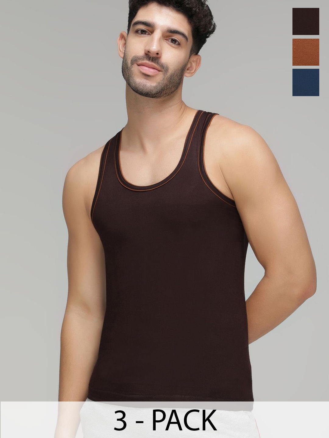 

AMUL COMFY Pack Of 3 Cotton Innerwear Vests AC-VE-CVESTDFRN-MULTI-S-3PC, Brown