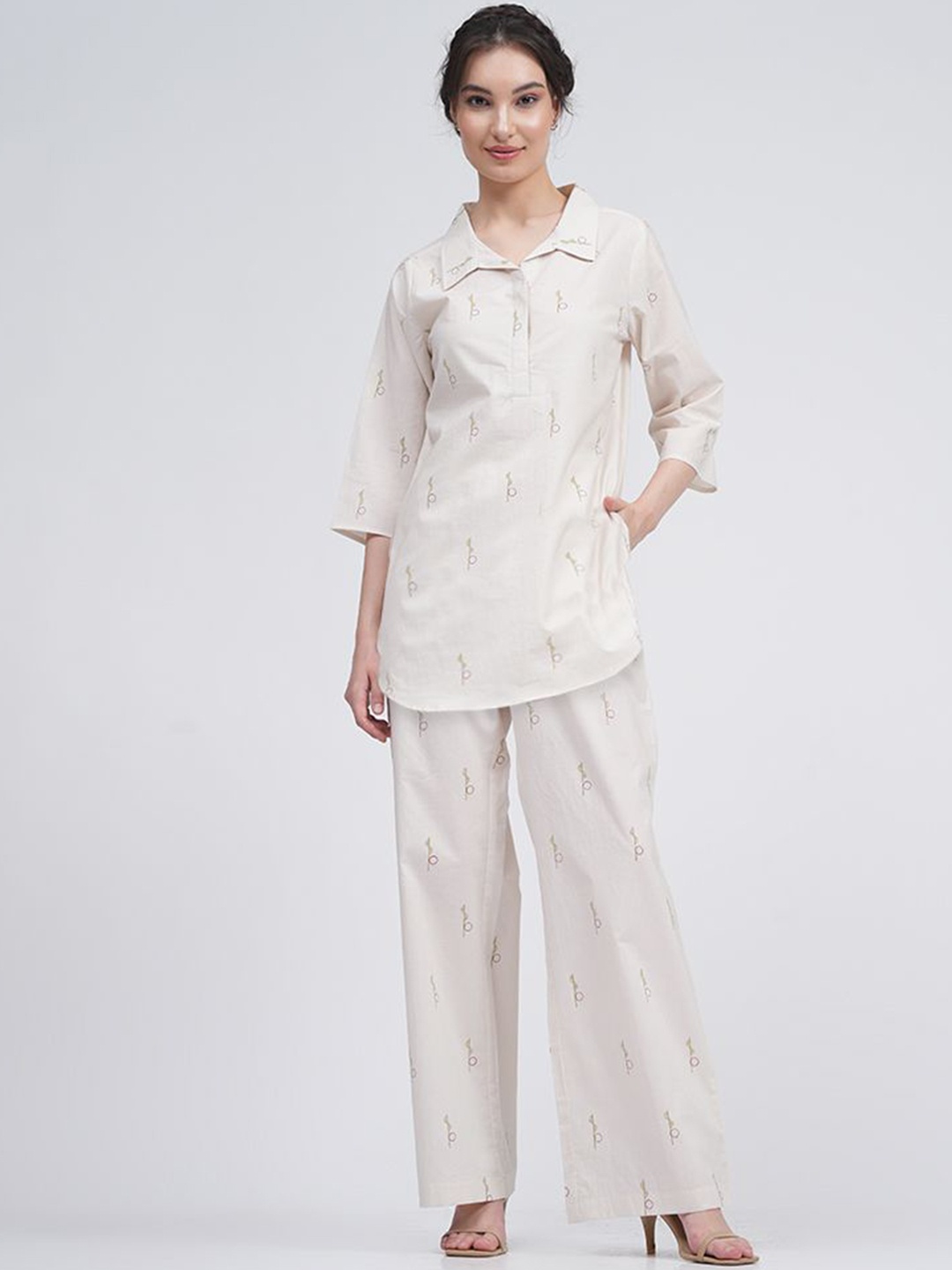 

Saltpetre Printed Organic Cotton Tunic & Trousers Co-Ords, Cream