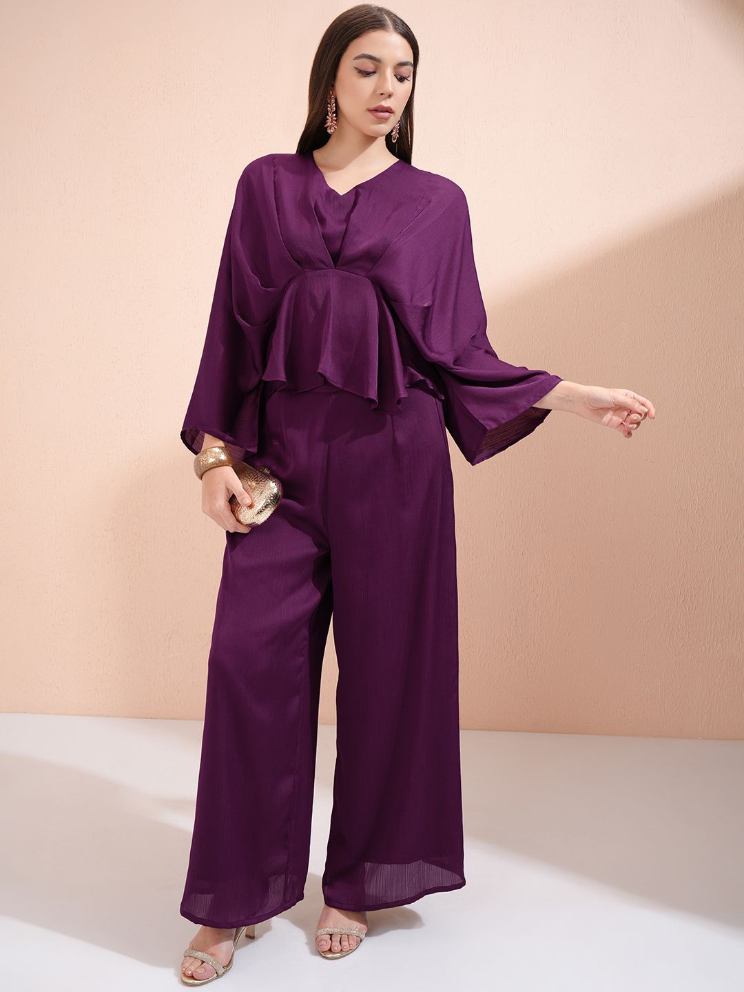 

Vishudh Purple V-Neck Kaftan Top With Palazzo