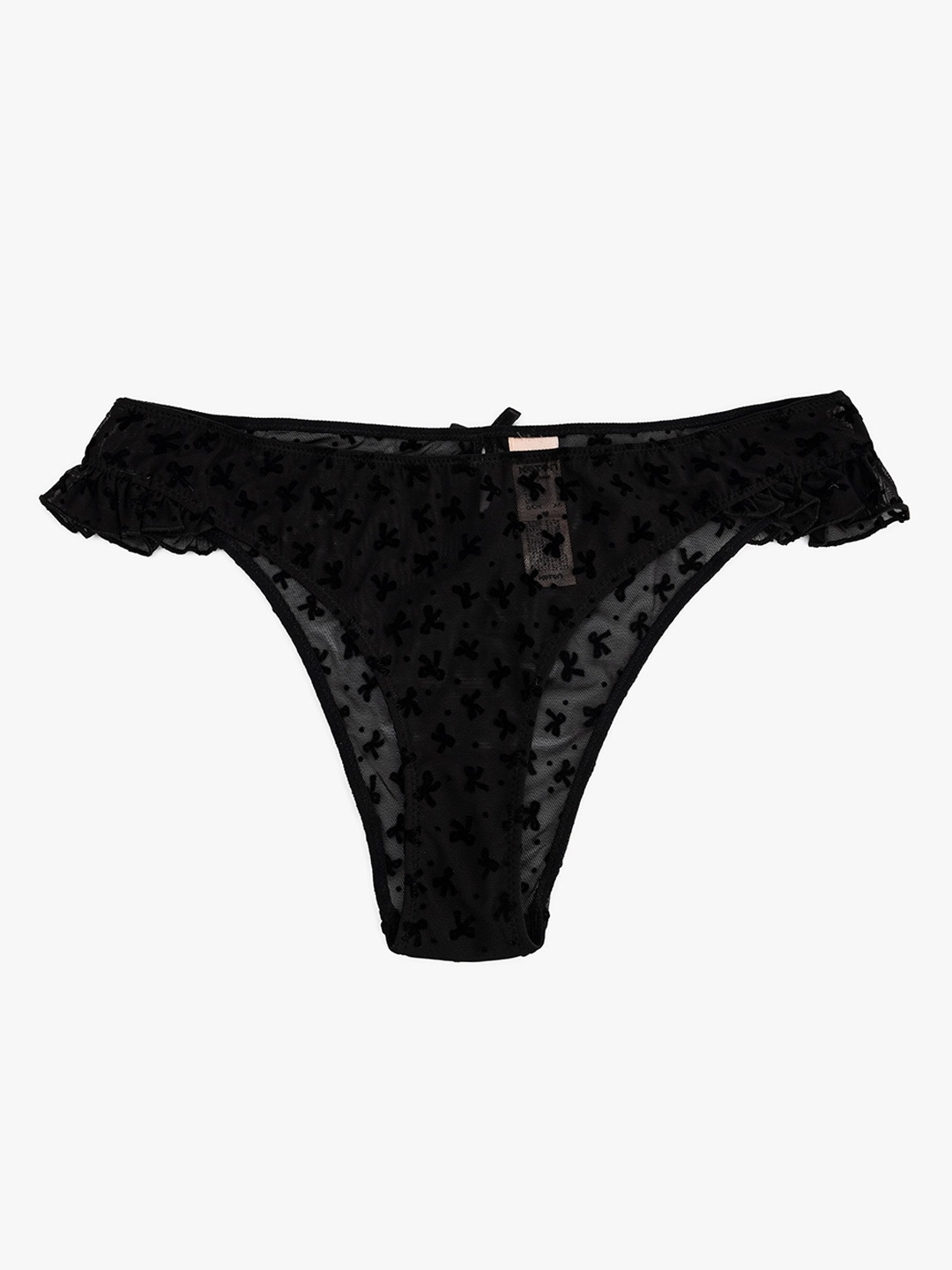 

Koton Self Design Mid Rise Thong Briefs 8684289468649, Black