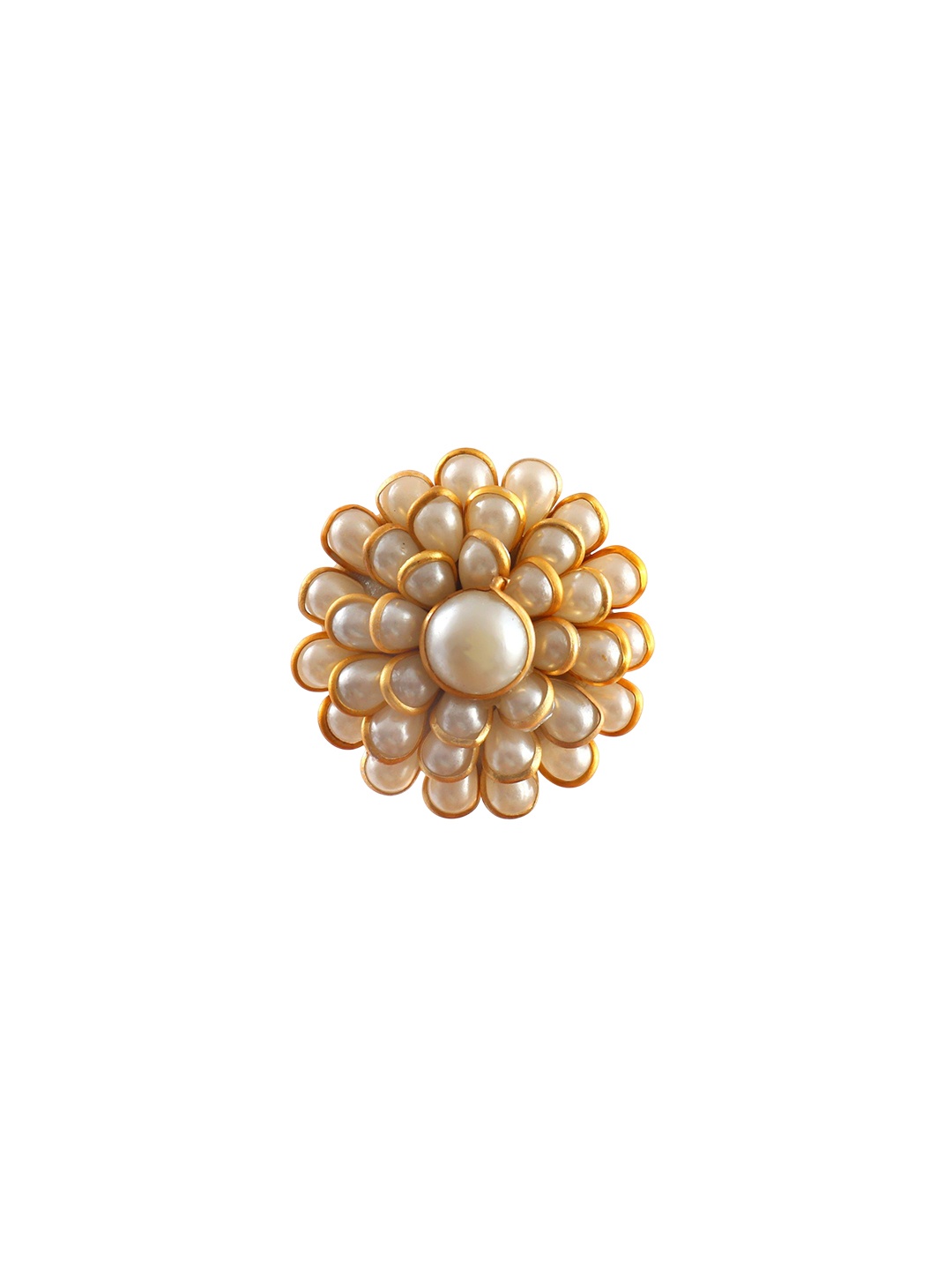 

Jewar Mandi Gold-Plated Beaded Adjustable Finger Ring, White